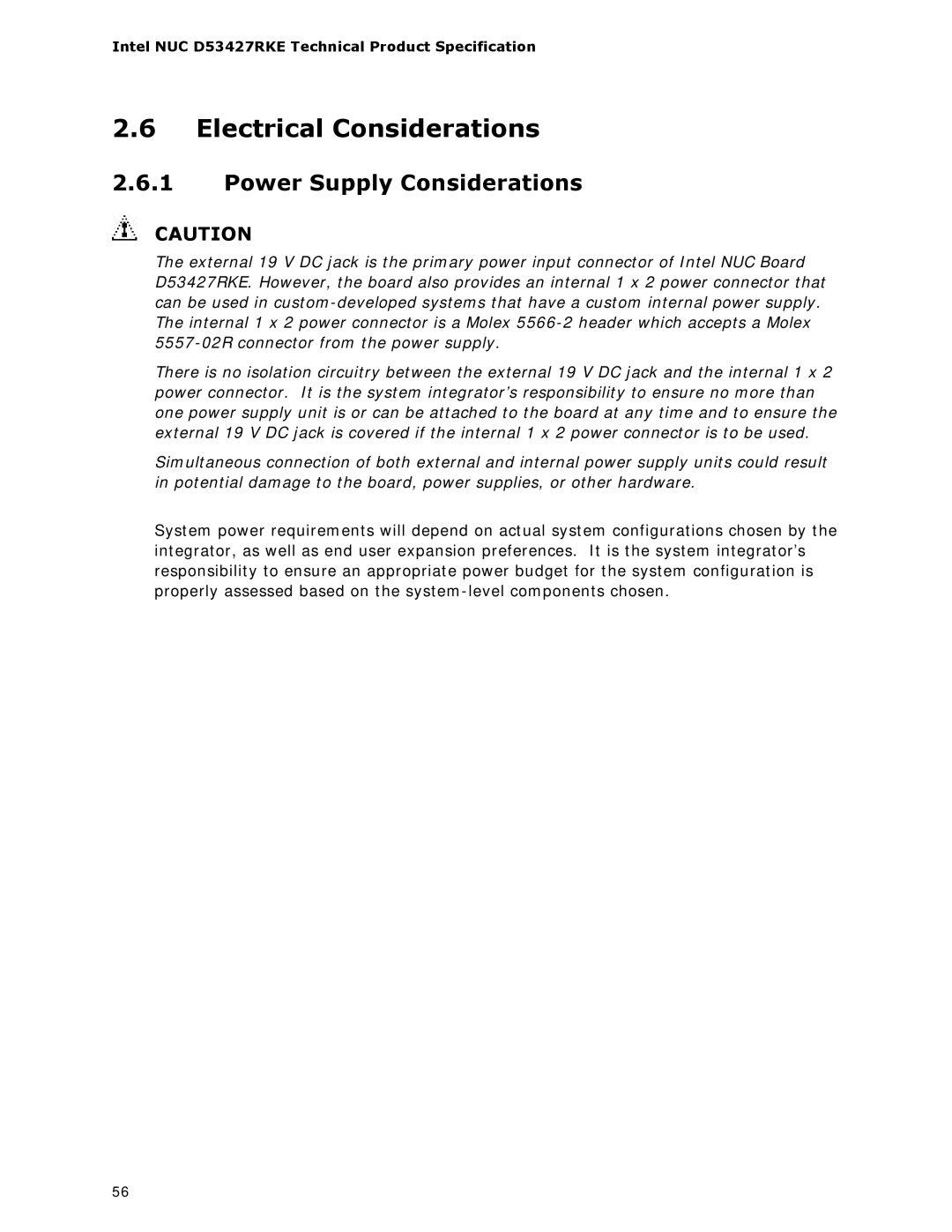 Intel BOXDC53427HYE specifications Electrical Considerations, Power Supply Considerations 