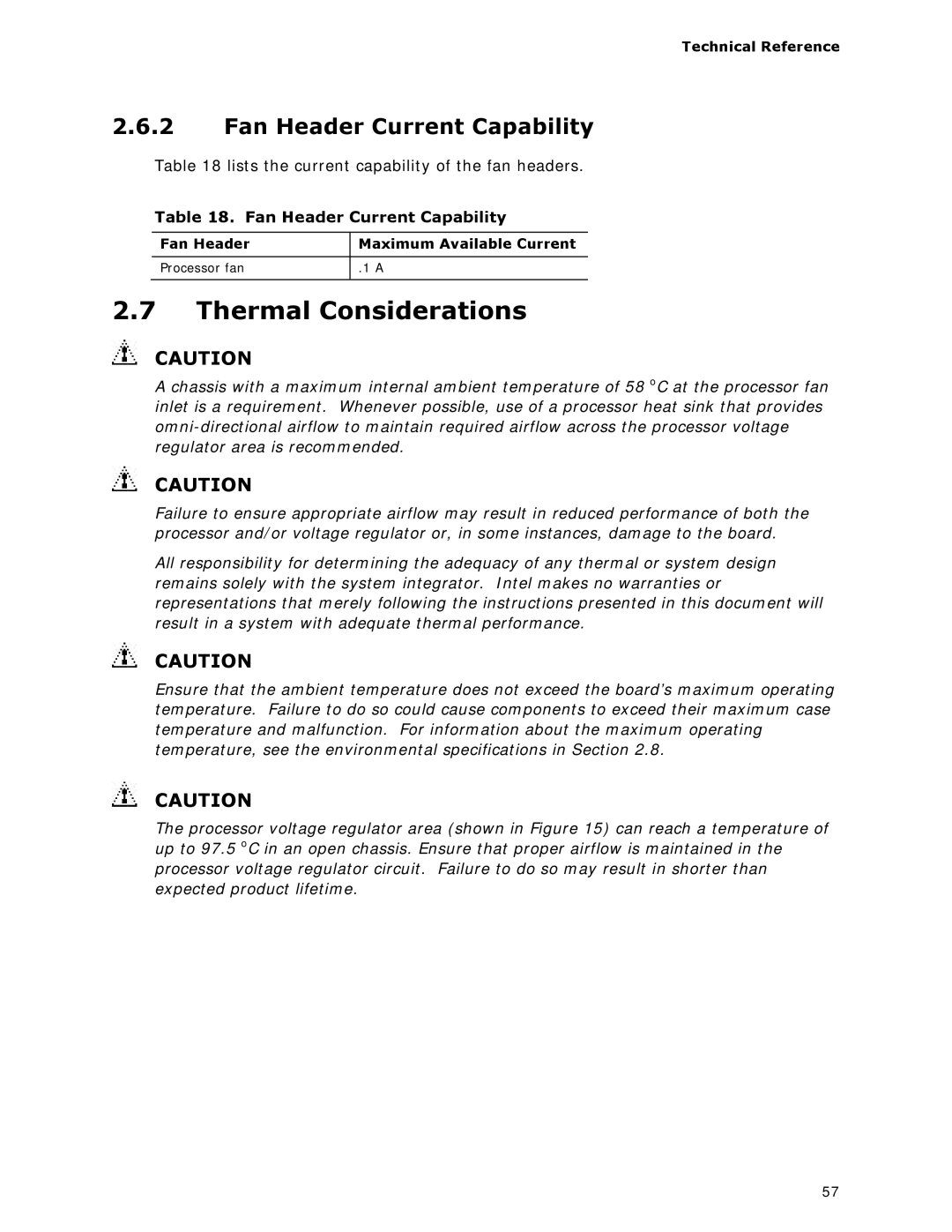 Intel BOXDC53427HYE Thermal Considerations, Fan Header Current Capability, Fan Header Maximum Available Current 