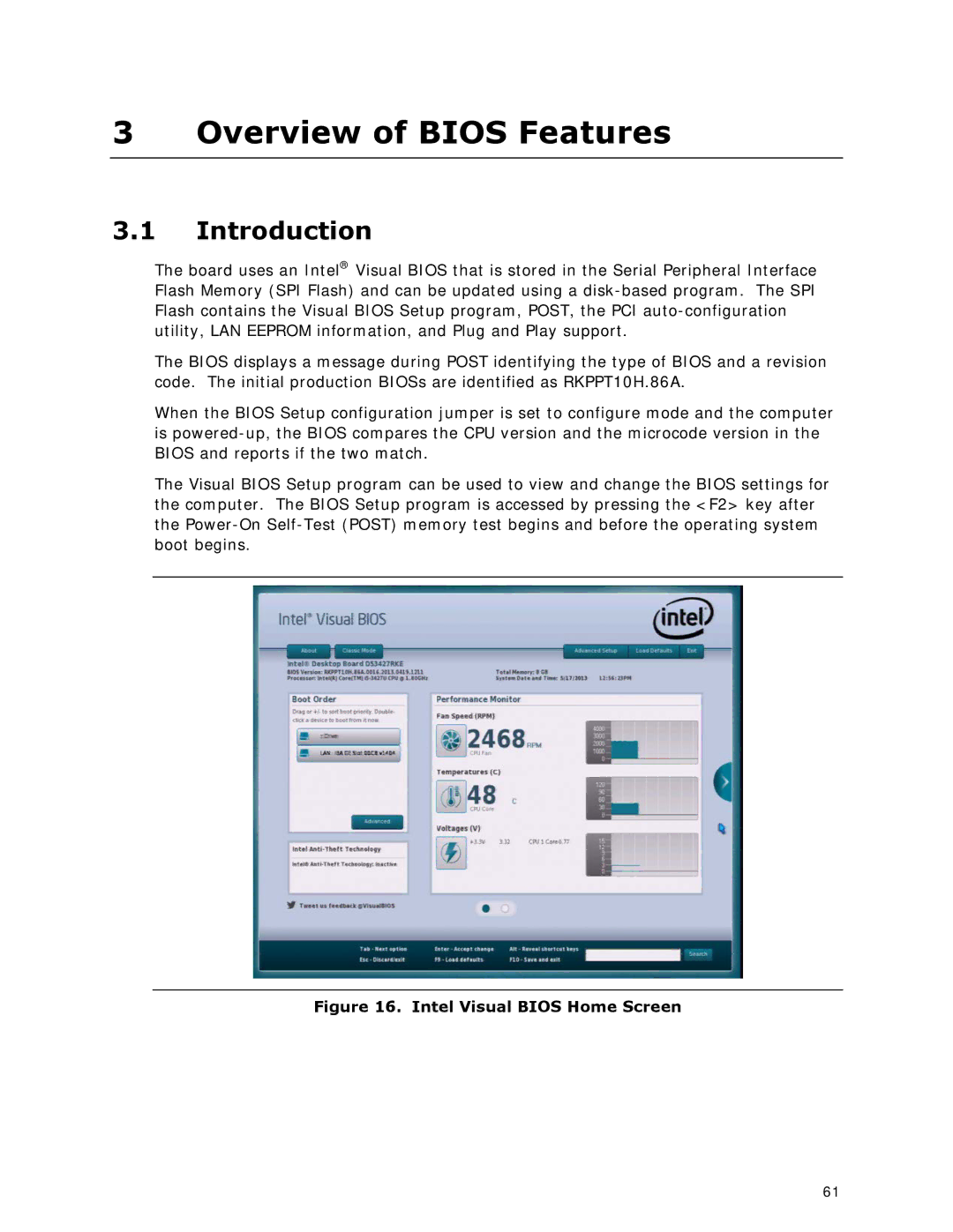 Intel BOXDC53427HYE specifications Introduction, Intel Visual Bios Home Screen 