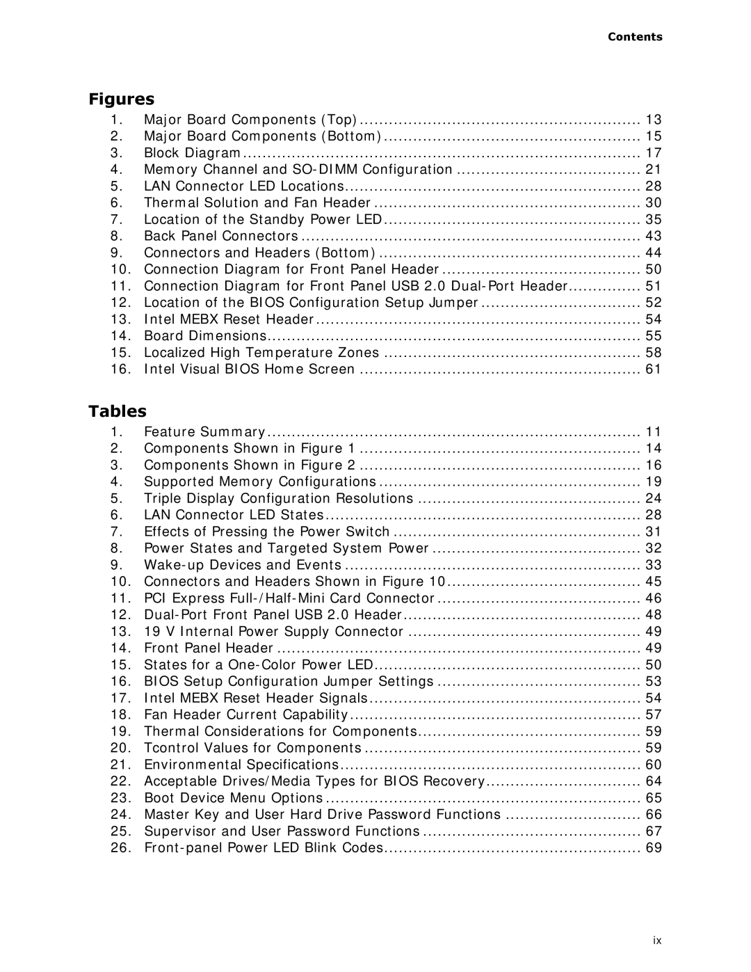 Intel BOXDC53427HYE specifications Tables, Contents 