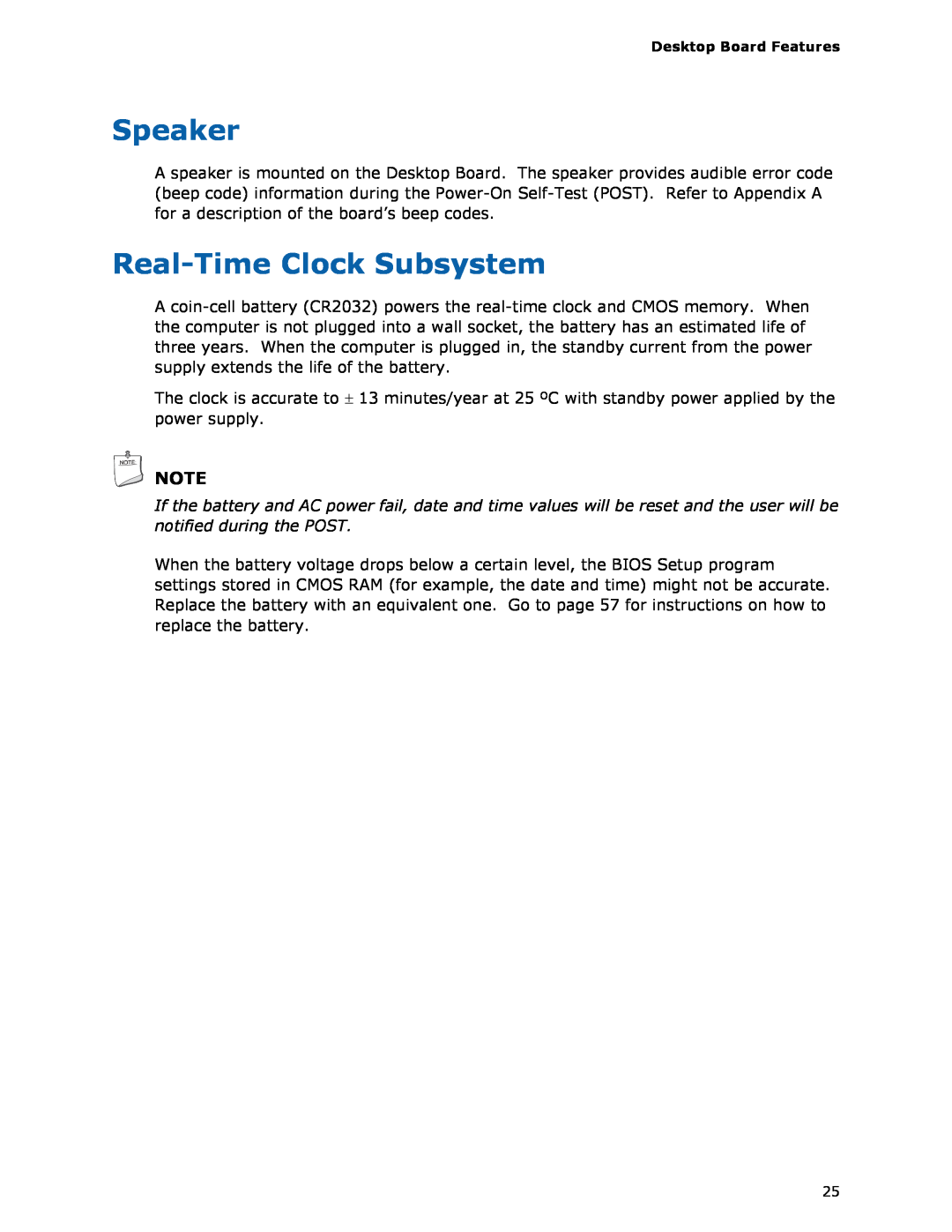 Intel BOXDH55HC manual Speaker, Real-Time Clock Subsystem 