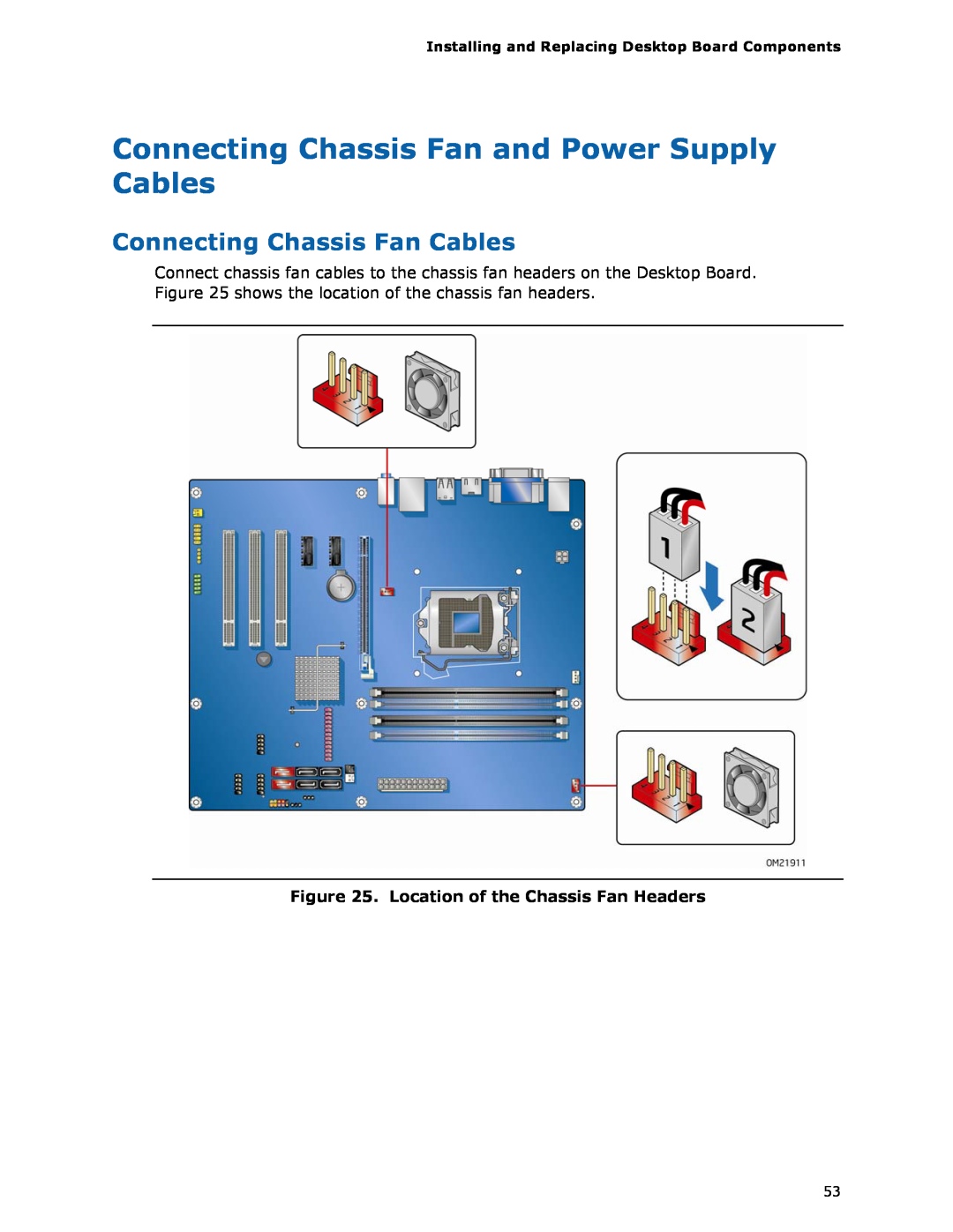 Intel BOXDH55HC manual Connecting Chassis Fan and Power Supply Cables, Connecting Chassis Fan Cables 