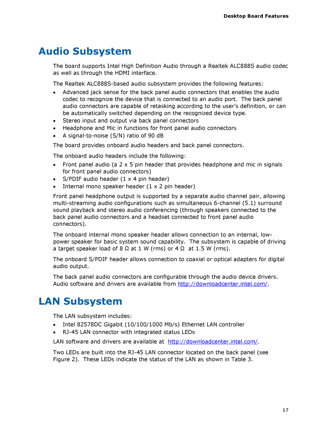 Intel BOXDH55HC manual Audio Subsystem, LAN Subsystem 