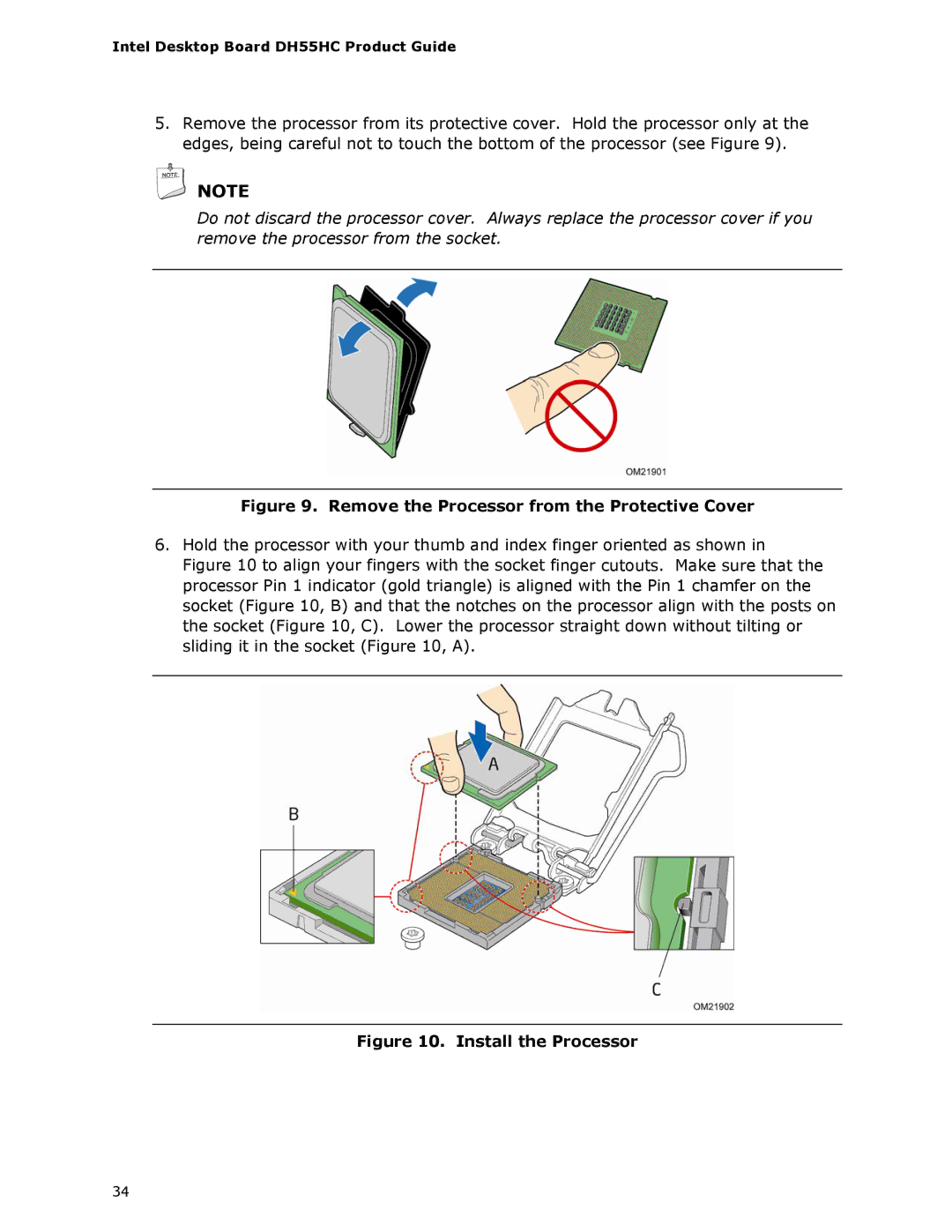 Intel BOXDH55HC manual Remove the Processor from the Protective Cover 