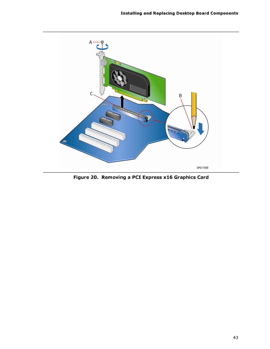 Intel BOXDH55HC manual Removing a PCI Express x16 Graphics Card 