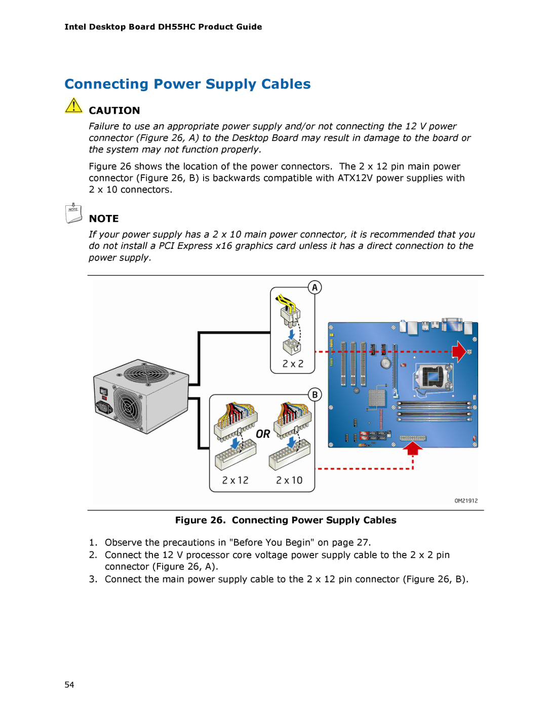 Intel BOXDH55HC manual Connecting Power Supply Cables 