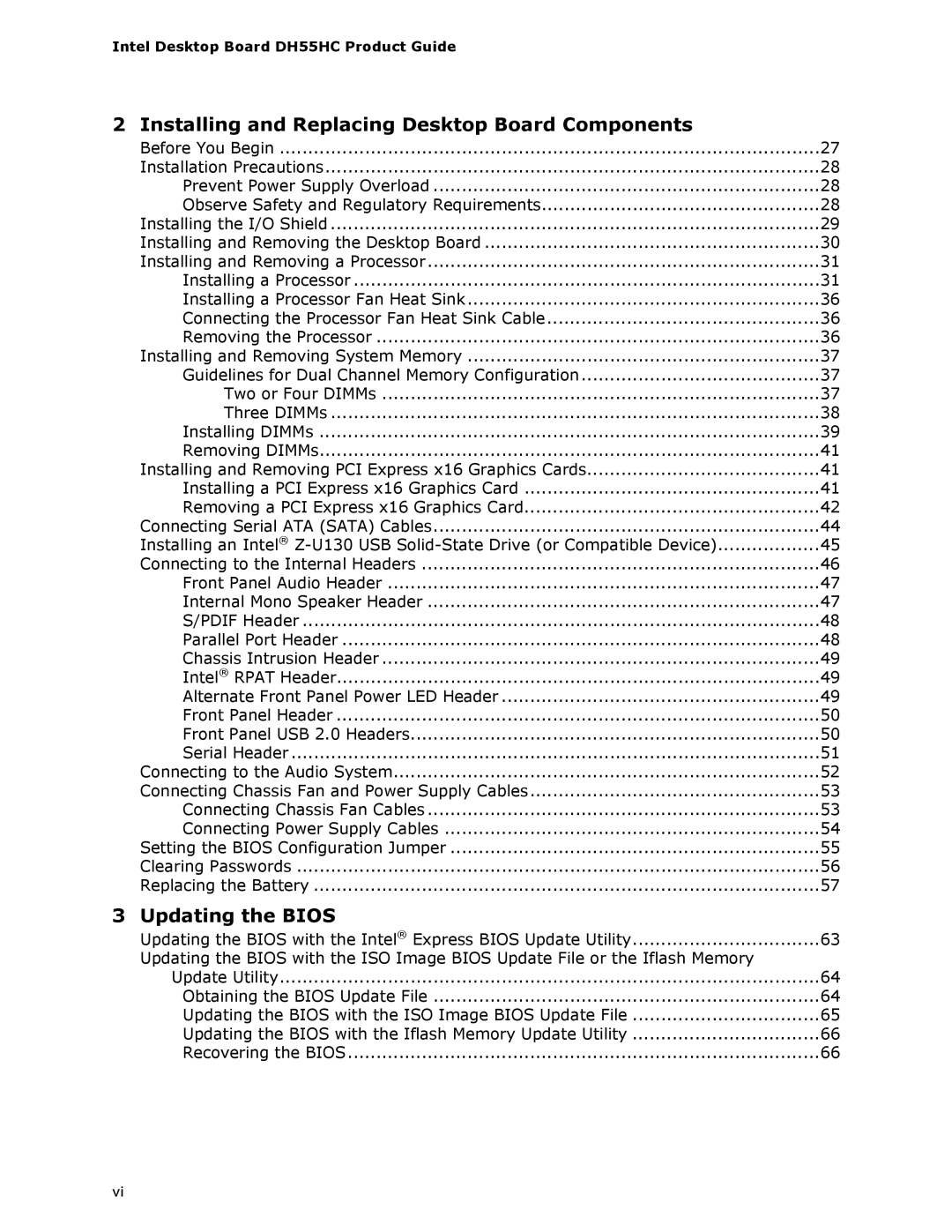 Intel BOXDH55HC manual Installing and Replacing Desktop Board Components 