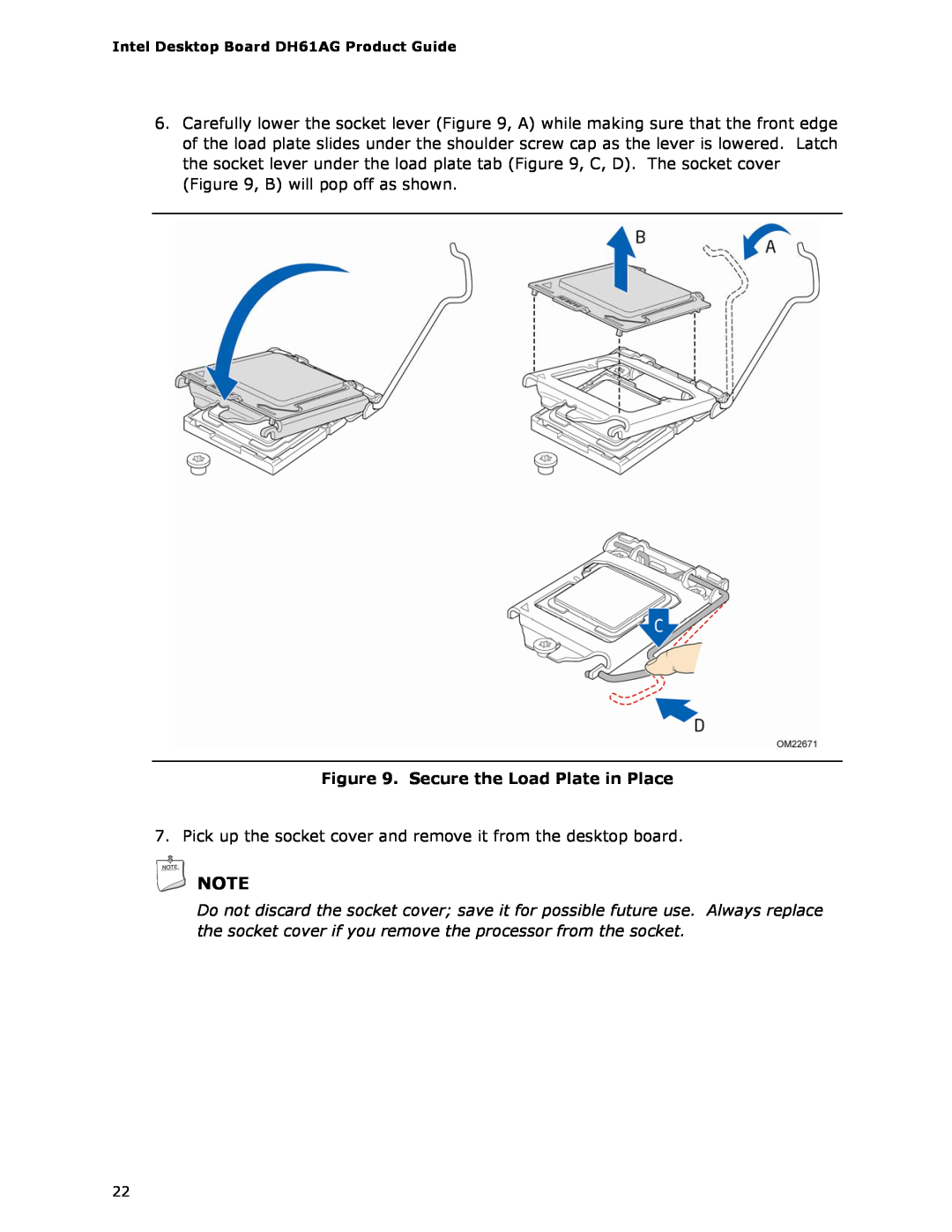 Intel BOXDH61AG manual Secure the Load Plate in Place 