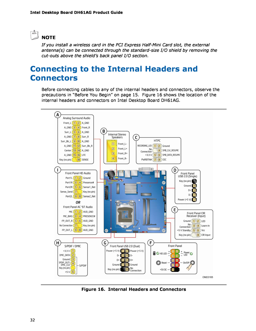 Intel BOXDH61AG manual Connecting to the Internal Headers and Connectors 