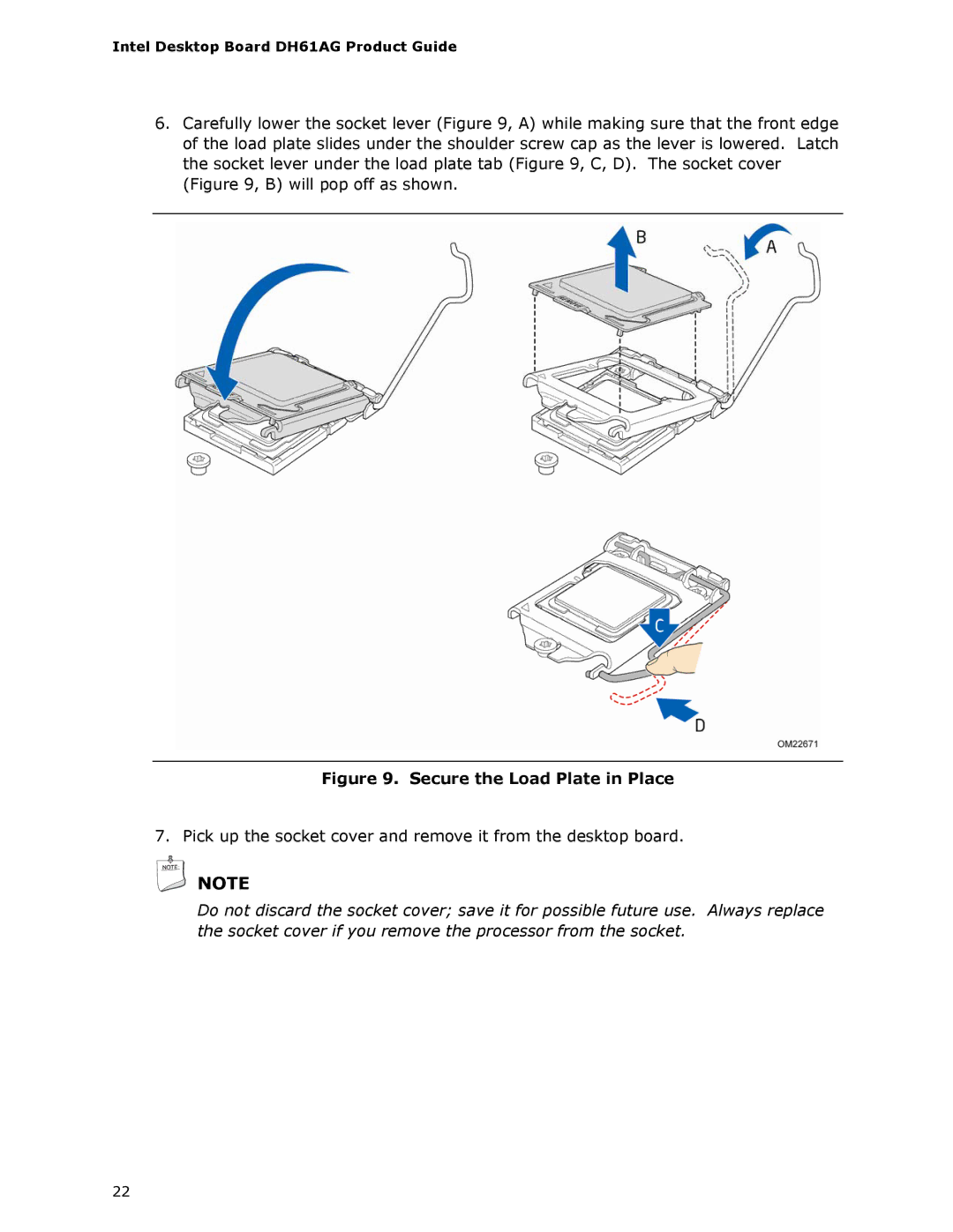 Intel BOXDH61AG manual Secure the Load Plate in Place 