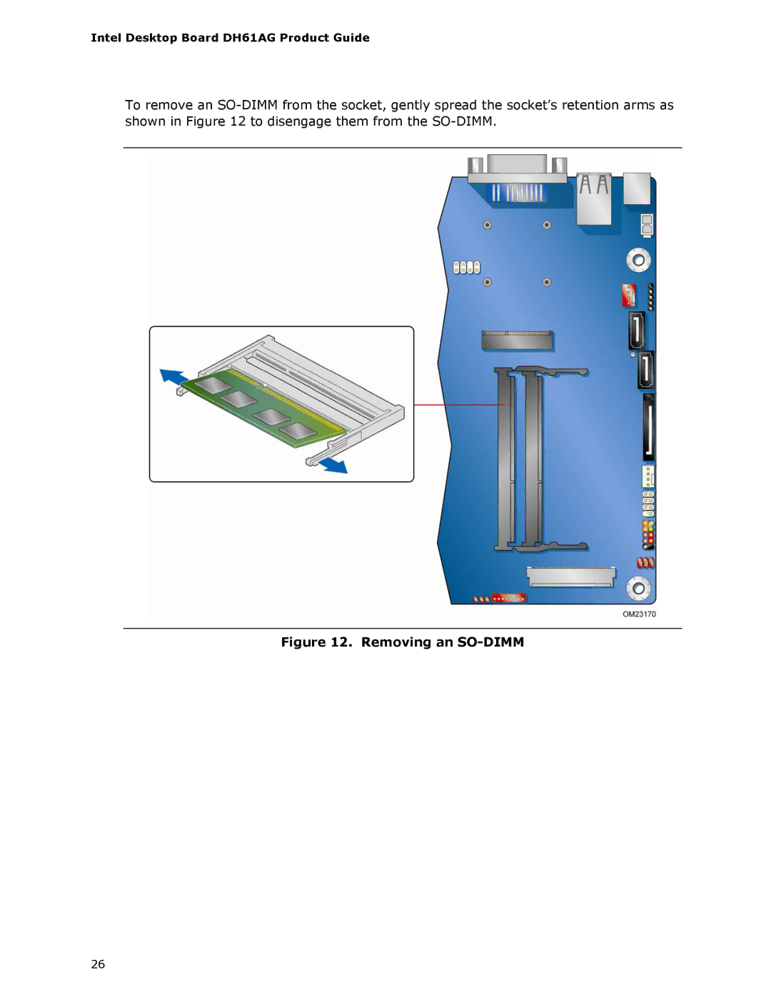 Intel BOXDH61AG manual Removing an SO-DIMM 