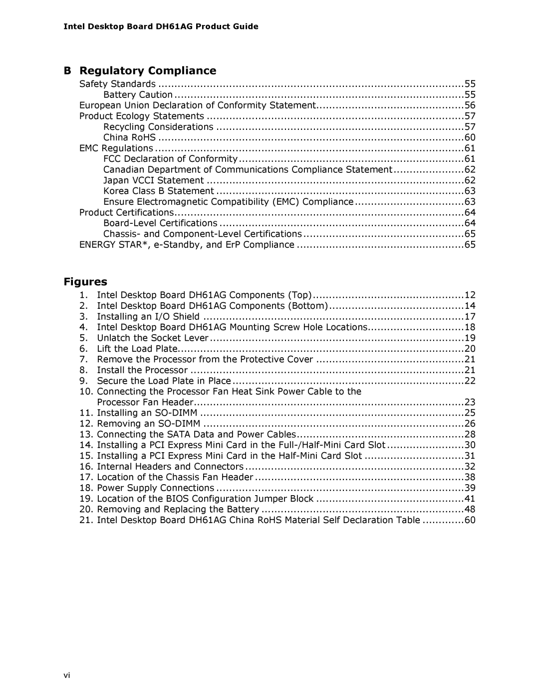 Intel BOXDH61AG manual Figures 