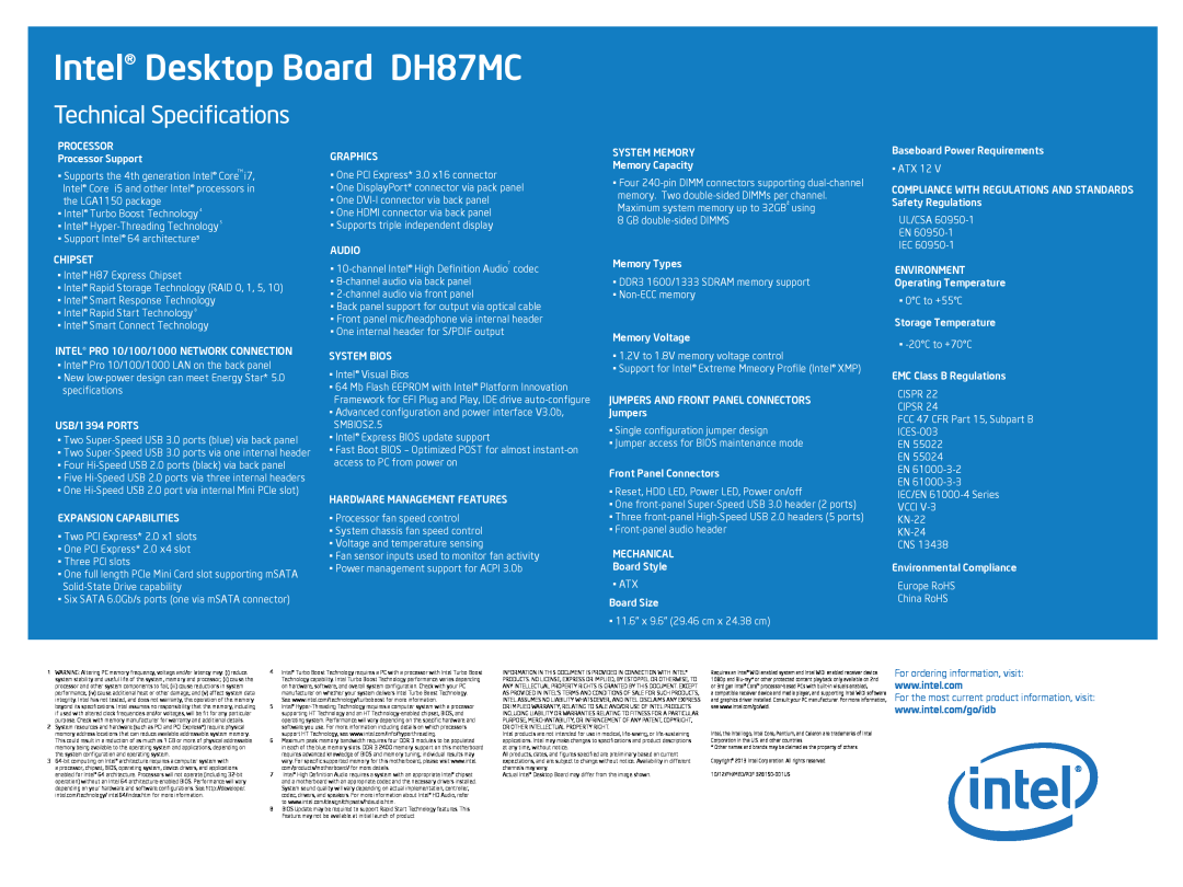 Intel BOXDH87MC manual Intel Desktop Board DH87MC 