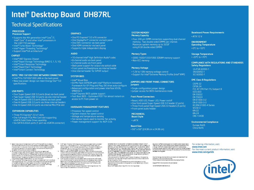 Intel BOXDH87RL, BLKDH87RL manual Intel Desktop Board DH87RL 
