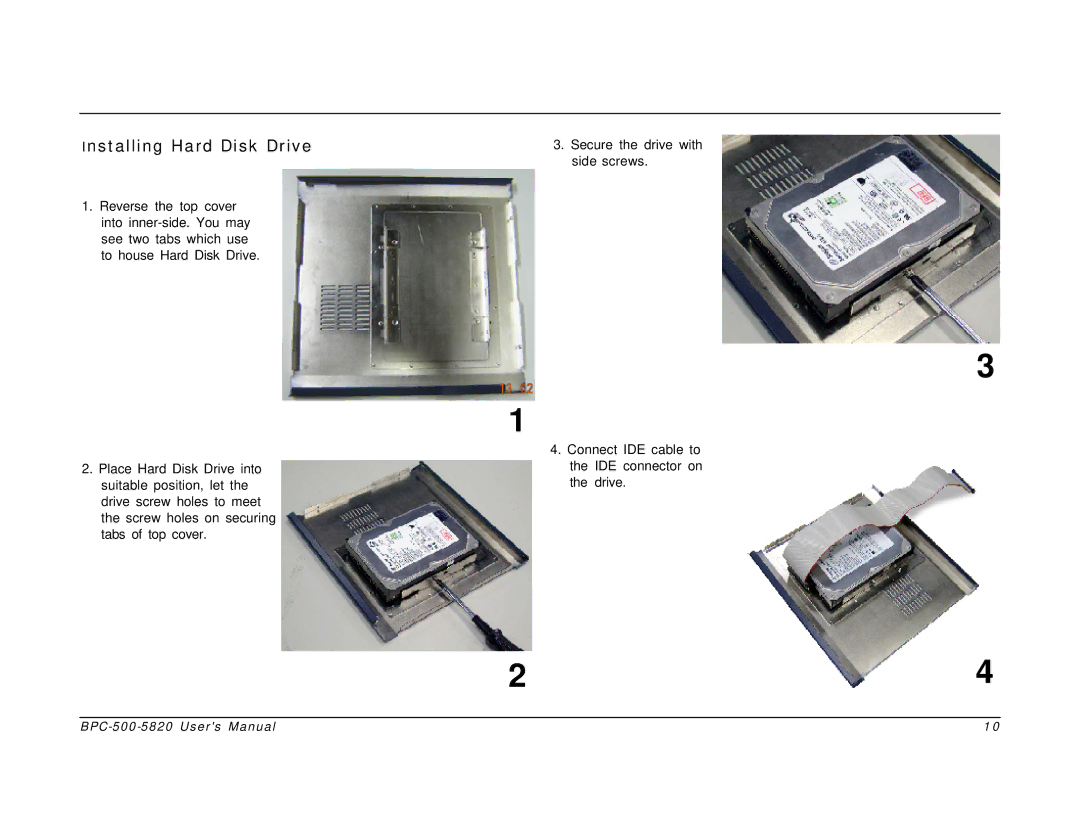 Intel BPC-500-5820 user manual Installing Hard Disk Drive 