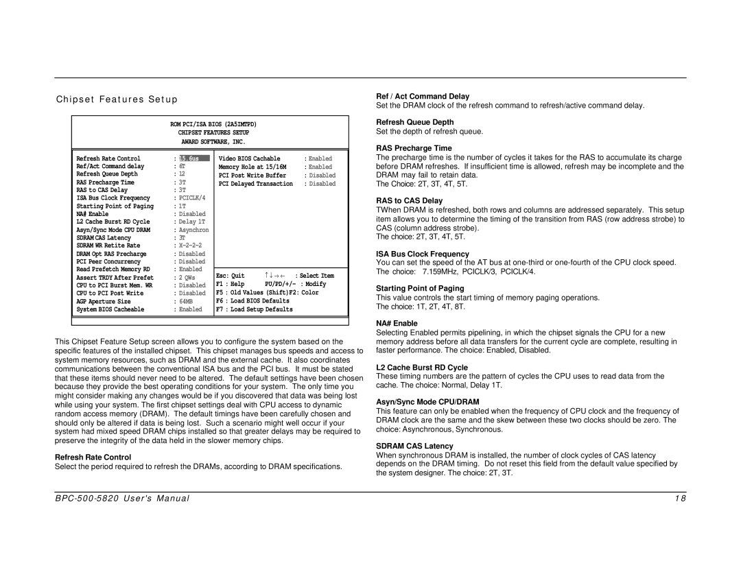 Intel BPC-500-5820 user manual Chipset Features Setup, QWs, 64MB 