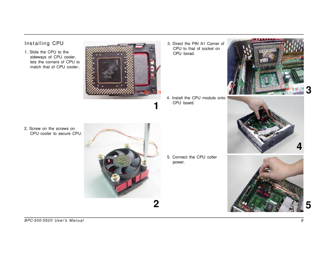 Intel BPC-500-5820 user manual Installing CPU 