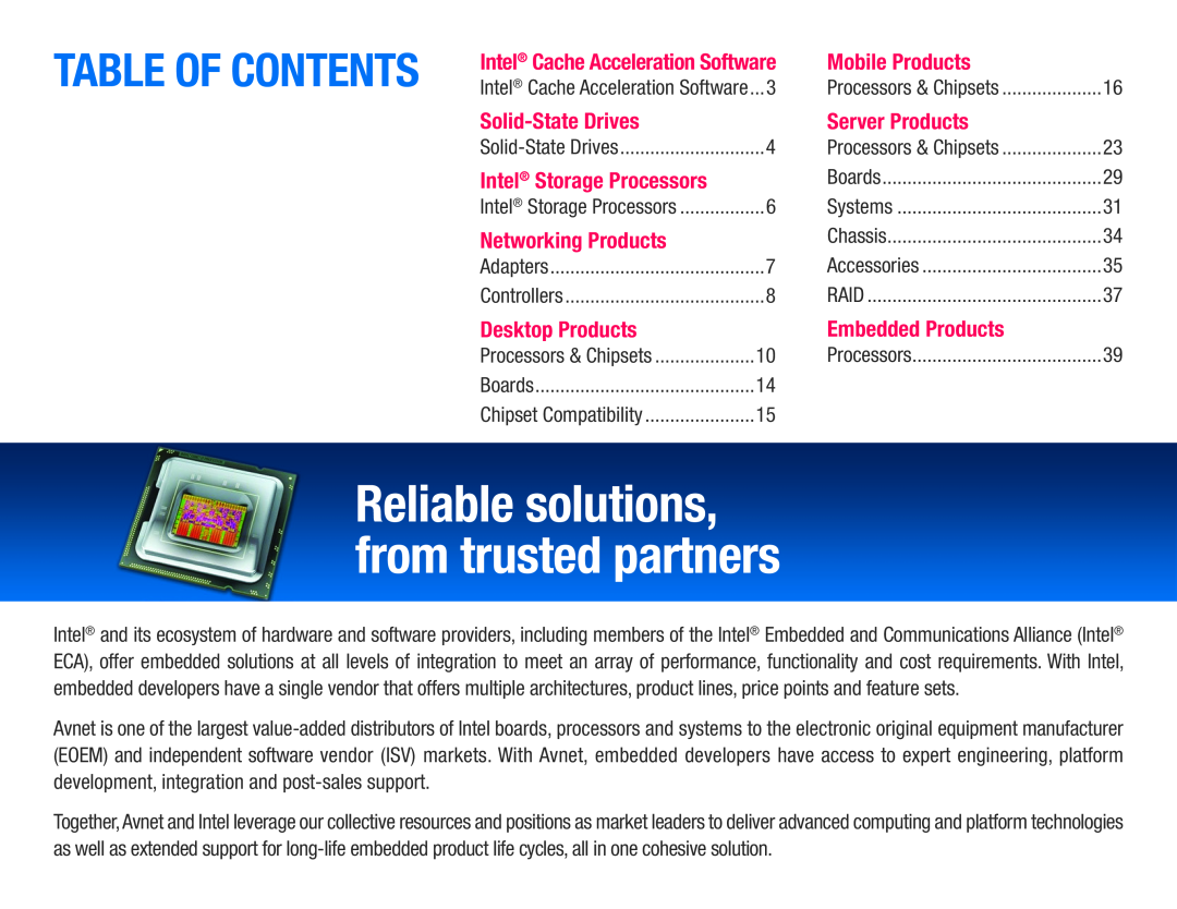 Intel BV80605001908AK Reliable solutions, from trusted partners, Table Of Contents, Intel Cache Acceleration Software 