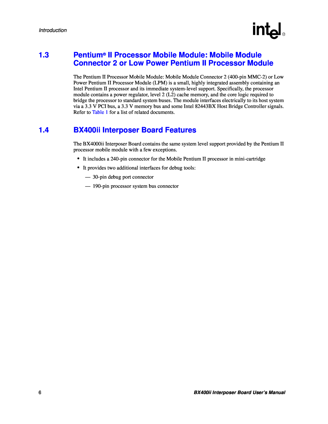 Intel BX400II user manual 1.4BX400ii Interposer Board Features, Introduction 