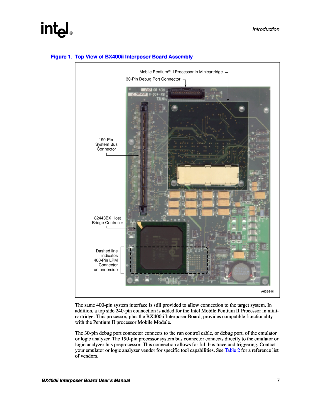 Intel BX400II user manual Introduction, Mobile Pentium II Processor in Minicartridge, PinDebug Port Connector 