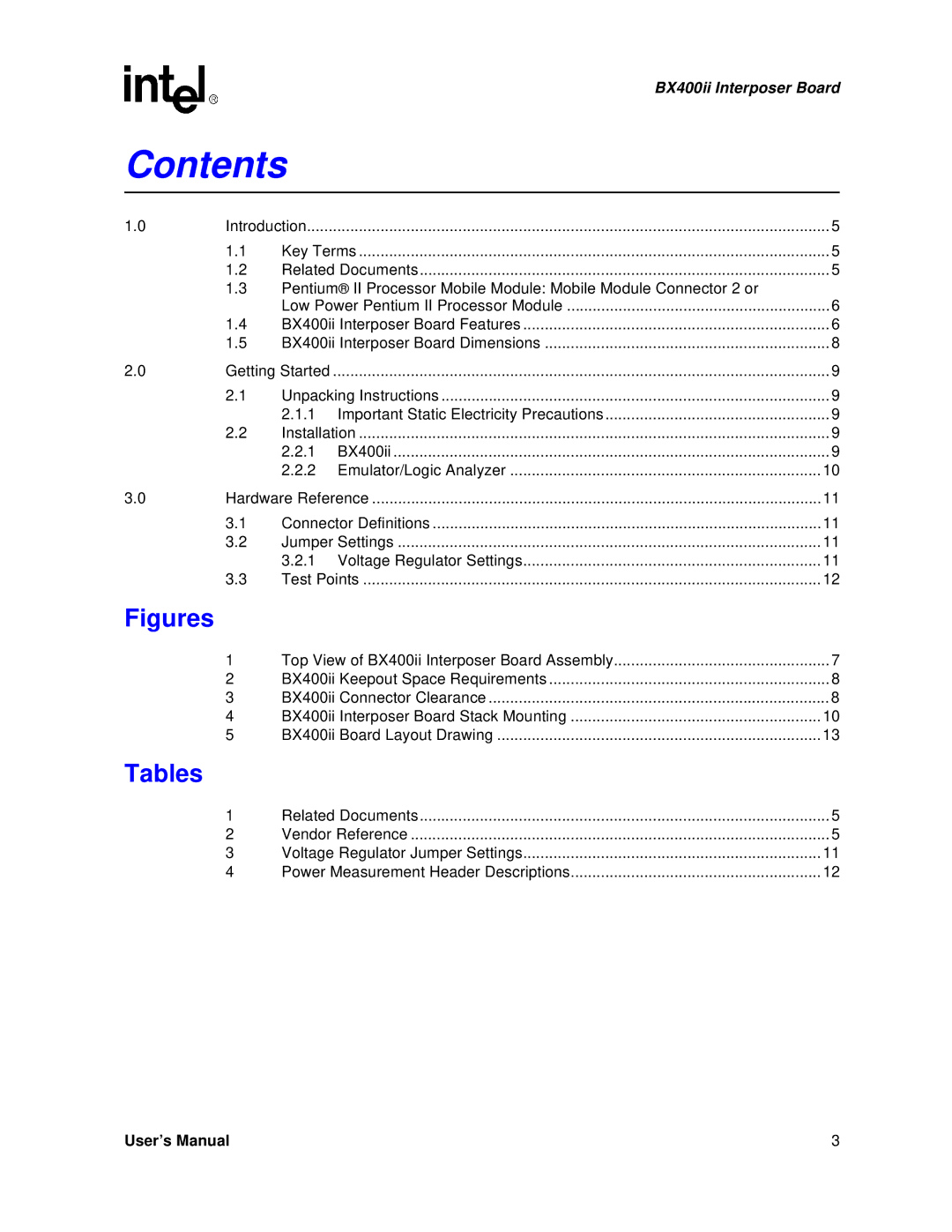 Intel BX400II user manual Contents 