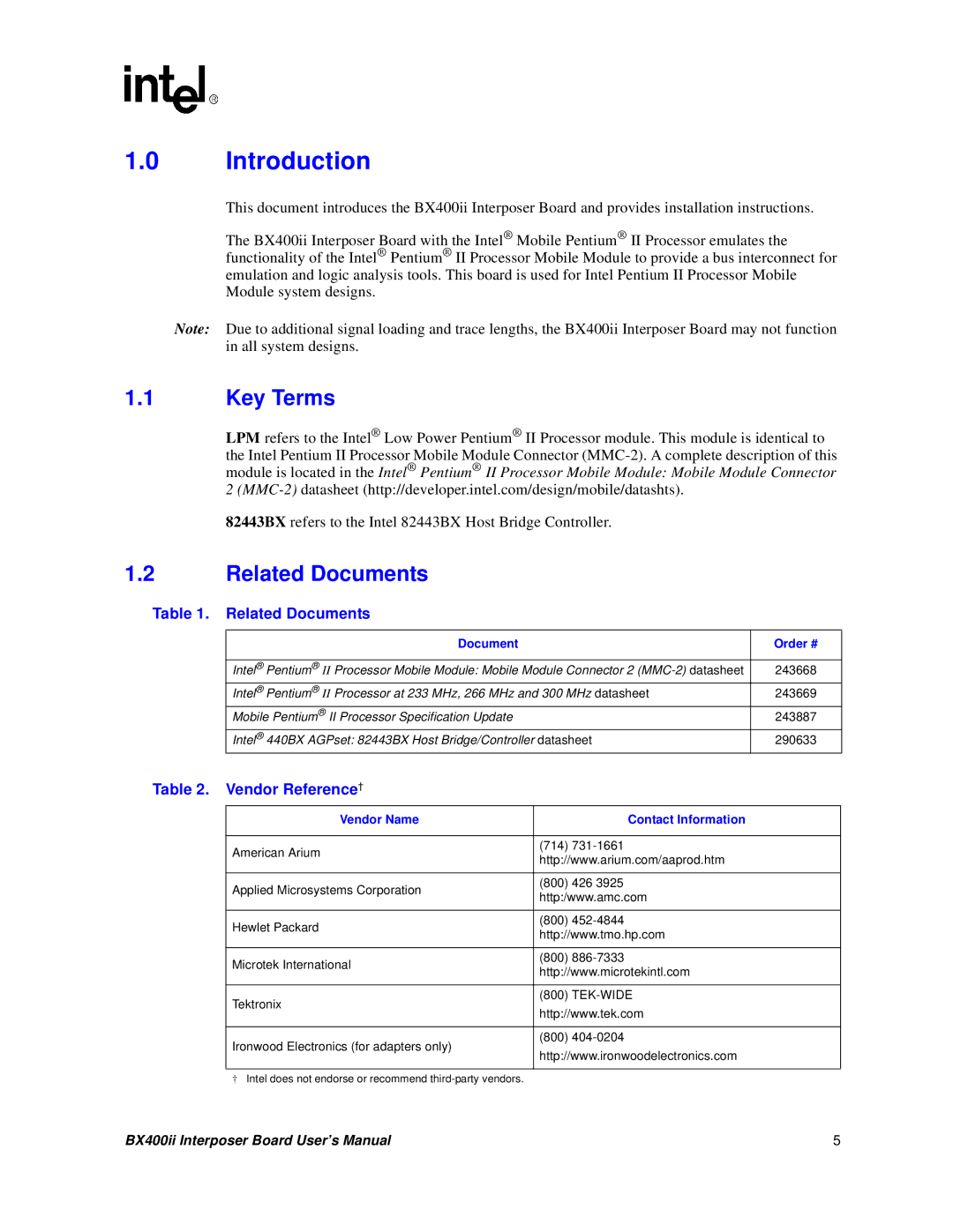 Intel BX400II user manual Introduction, Key Terms, Related Documents 