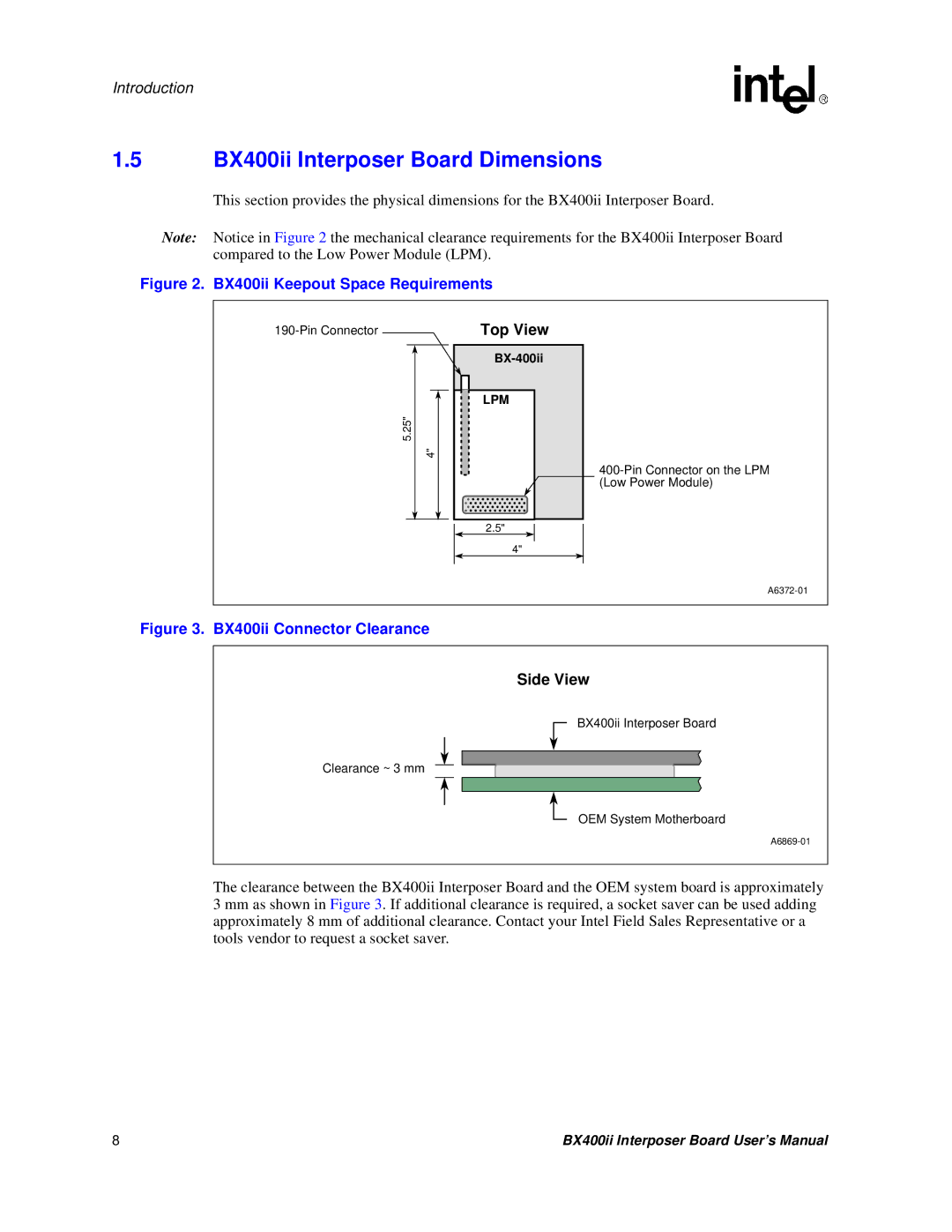 Intel BX400II user manual BX400ii Interposer Board Dimensions, Side View 