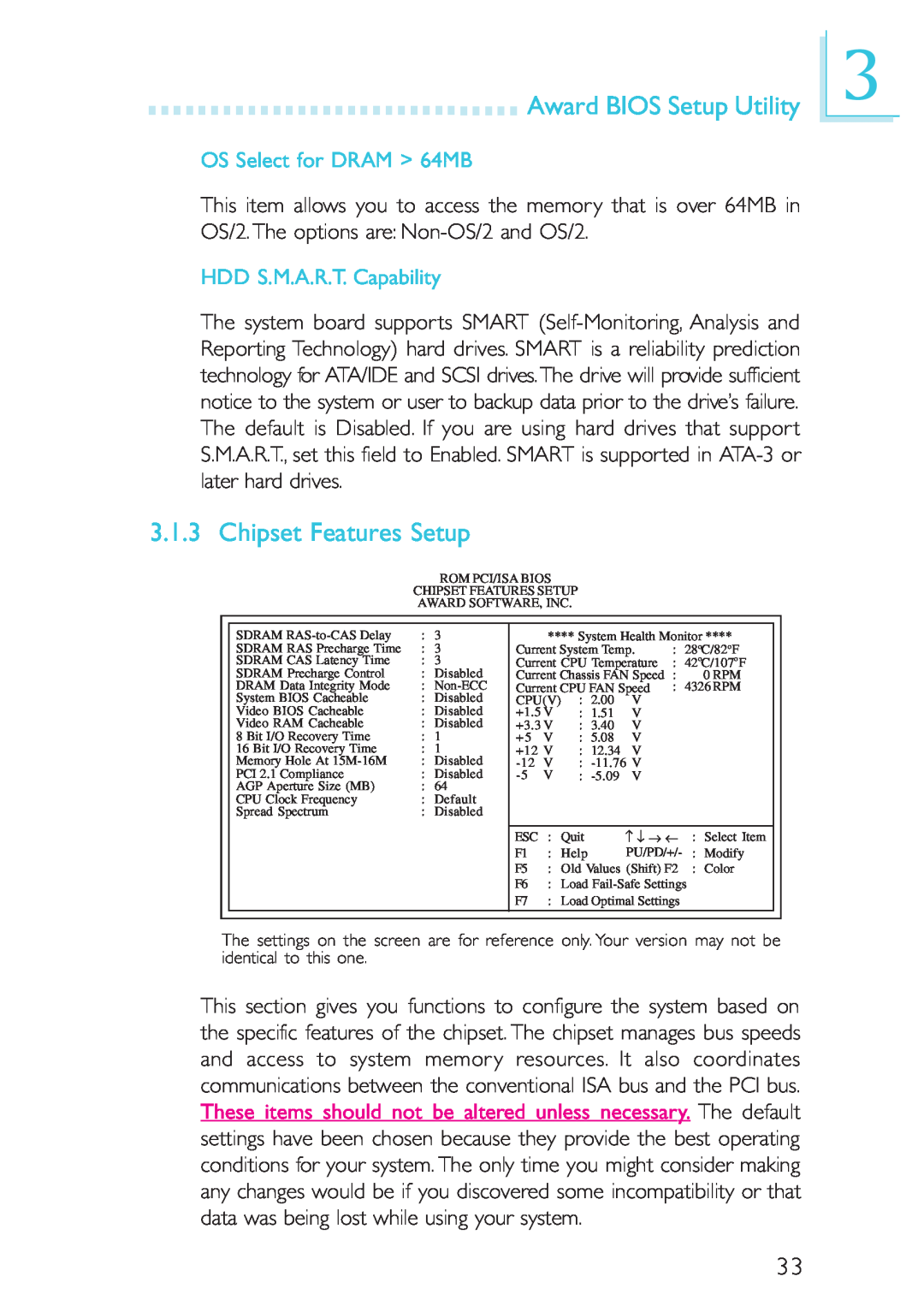 Intel CB60-ZX manual Chipset Features Setup, OS Select for DRAM 64MB, HDD S.M.A.R.T. Capability, Award BIOS Setup Utility 