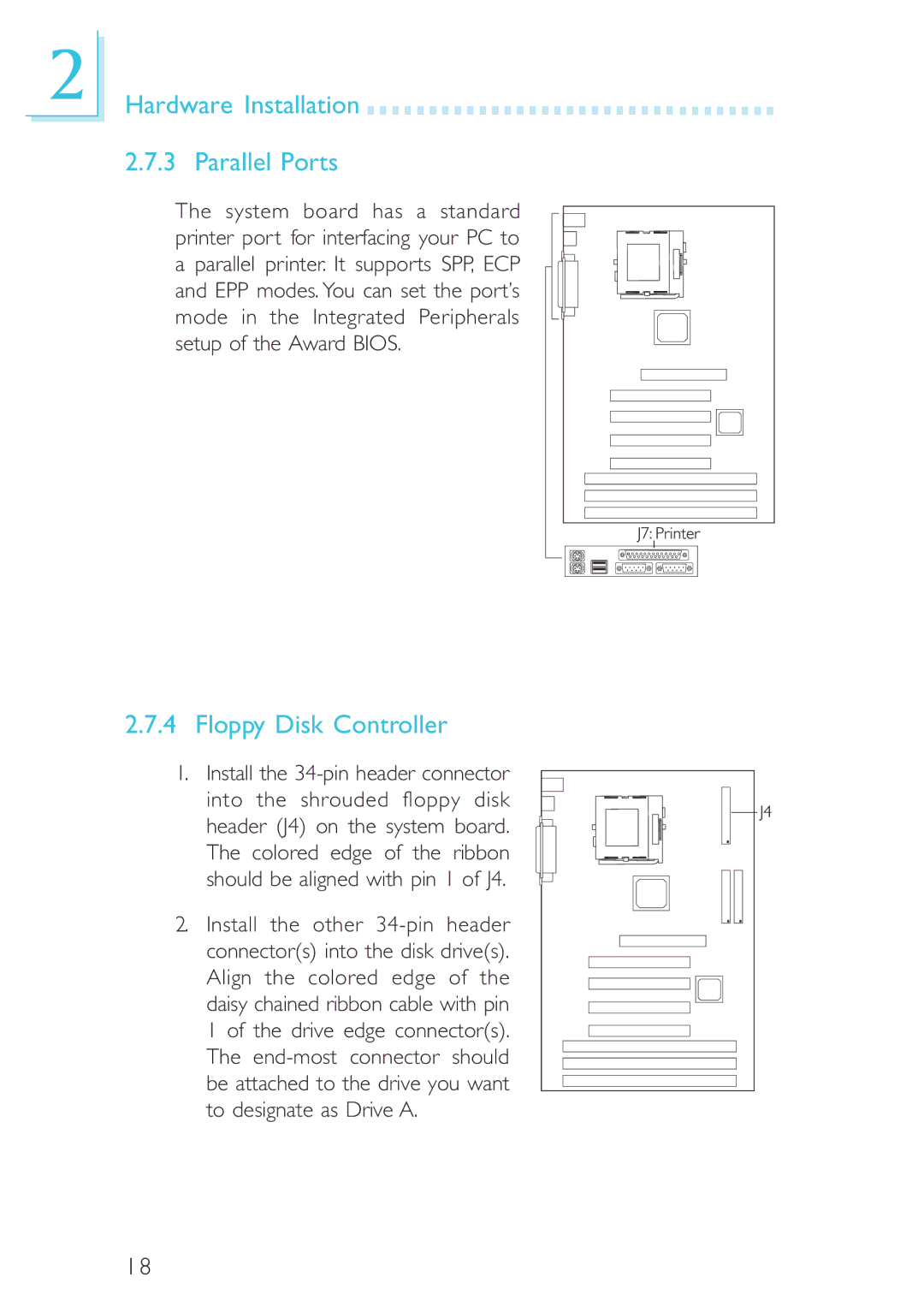 Intel CB60-BX, CB60-ZX manual Hardware Installation Parallel Ports, Floppy Disk Controller 