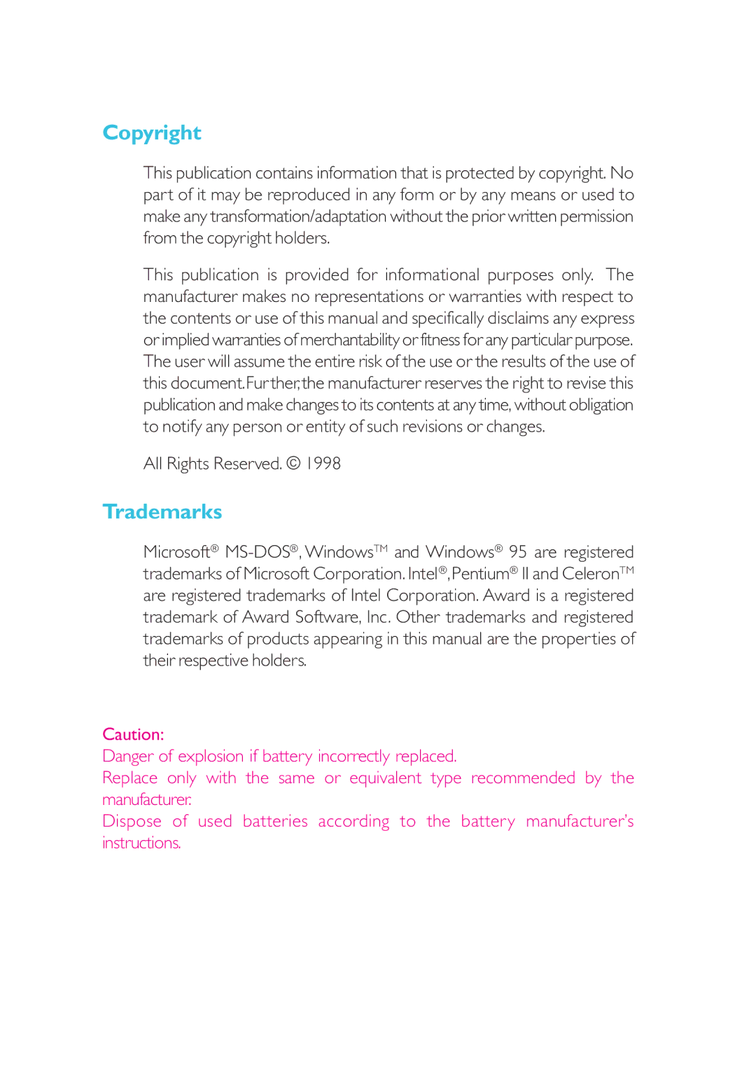 Intel CB60-BX, CB60-ZX manual Copyright, Trademarks 