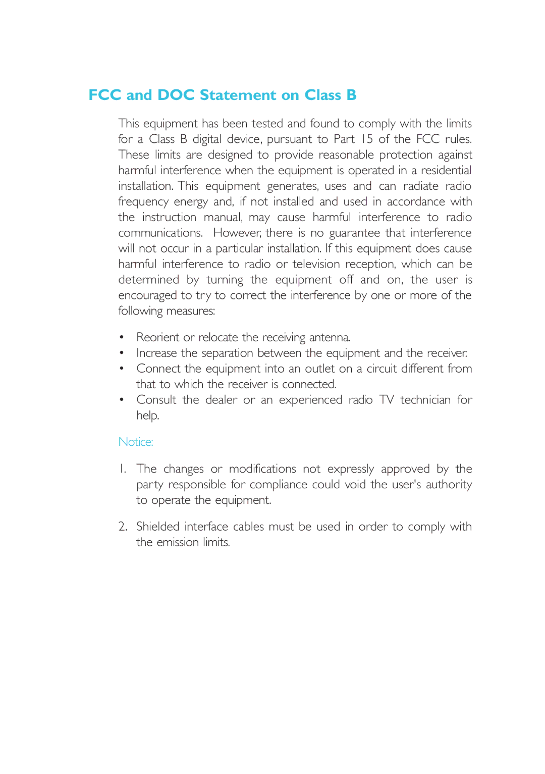 Intel CB60-ZX, CB60-BX manual FCC and DOC Statement on Class B 