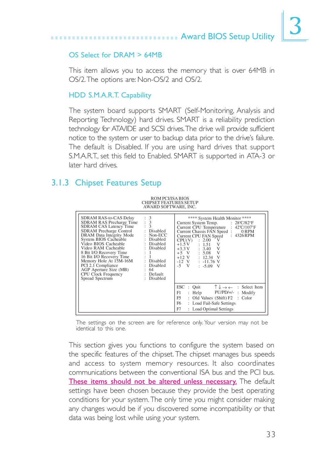 Intel CB60-ZX, CB60-BX manual Chipset Features Setup, OS Select for Dram 64MB, HDD S.M.A.R.T. Capability 