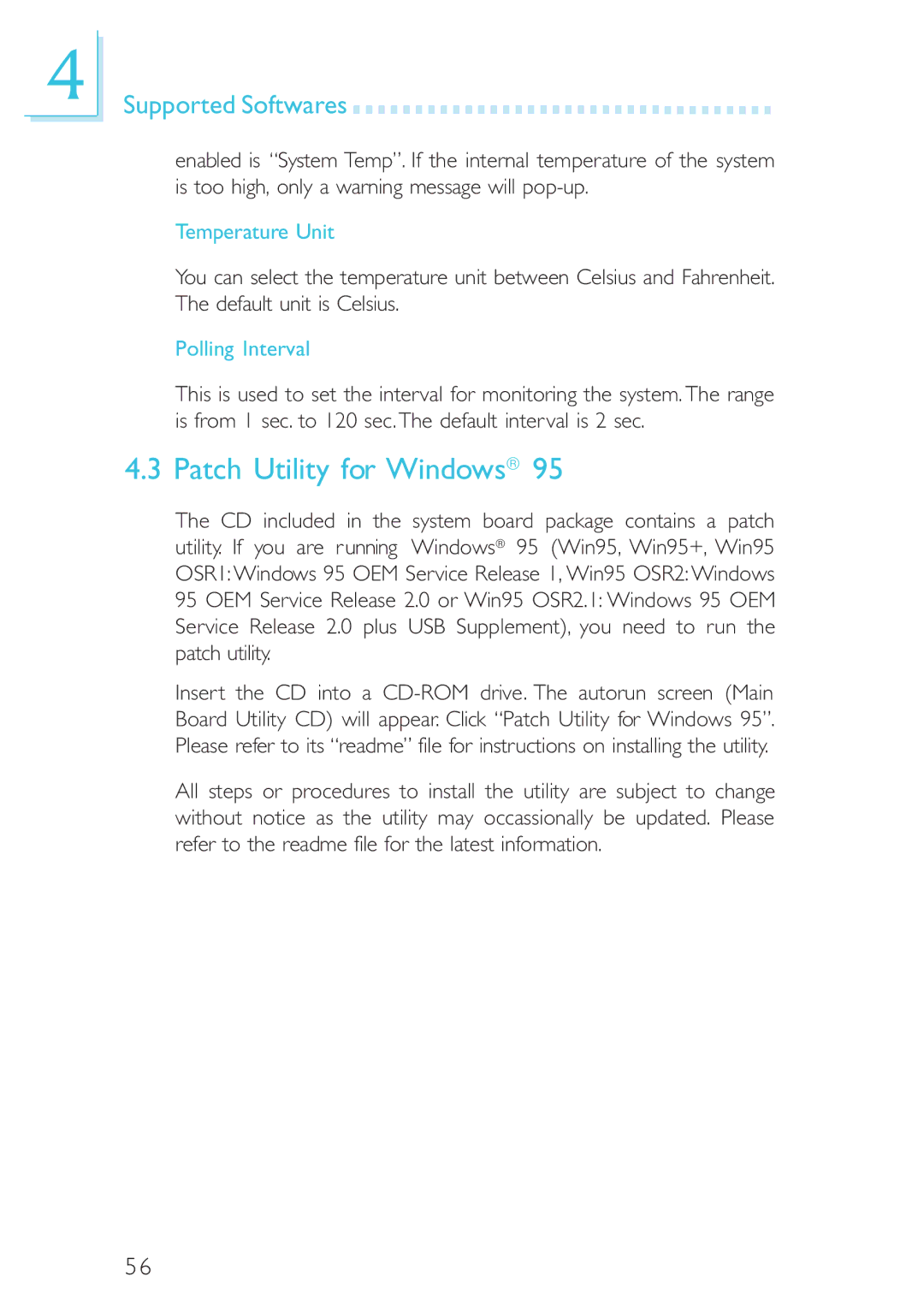 Intel CB60-BX, CB60-ZX manual Patch Utility for Windows, Temperature Unit, Polling Interval 