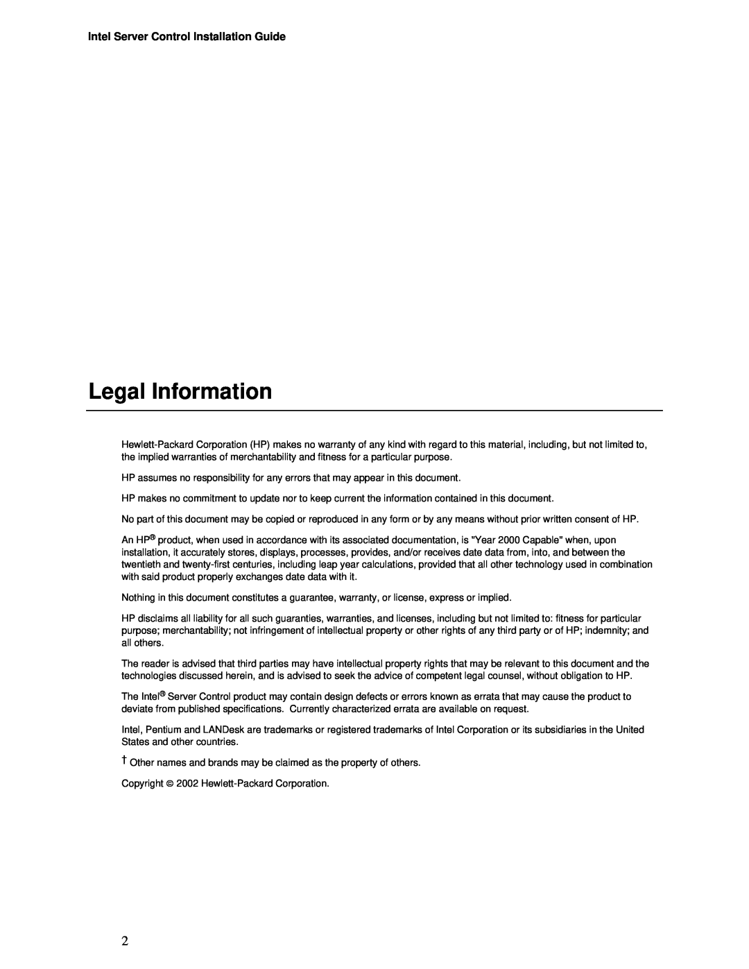 Intel cc3300, cc2300 manual Legal Information, Intel Server Control Installation Guide 