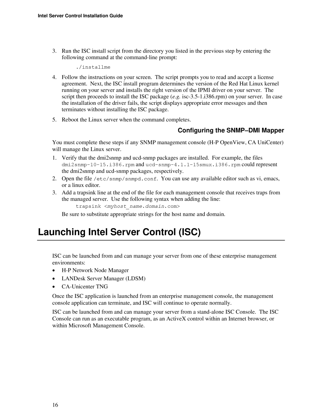 Intel cc3300, cc2300 manual Launching Intel Server Control ISC, Configuring the SNMP-DMI Mapper 