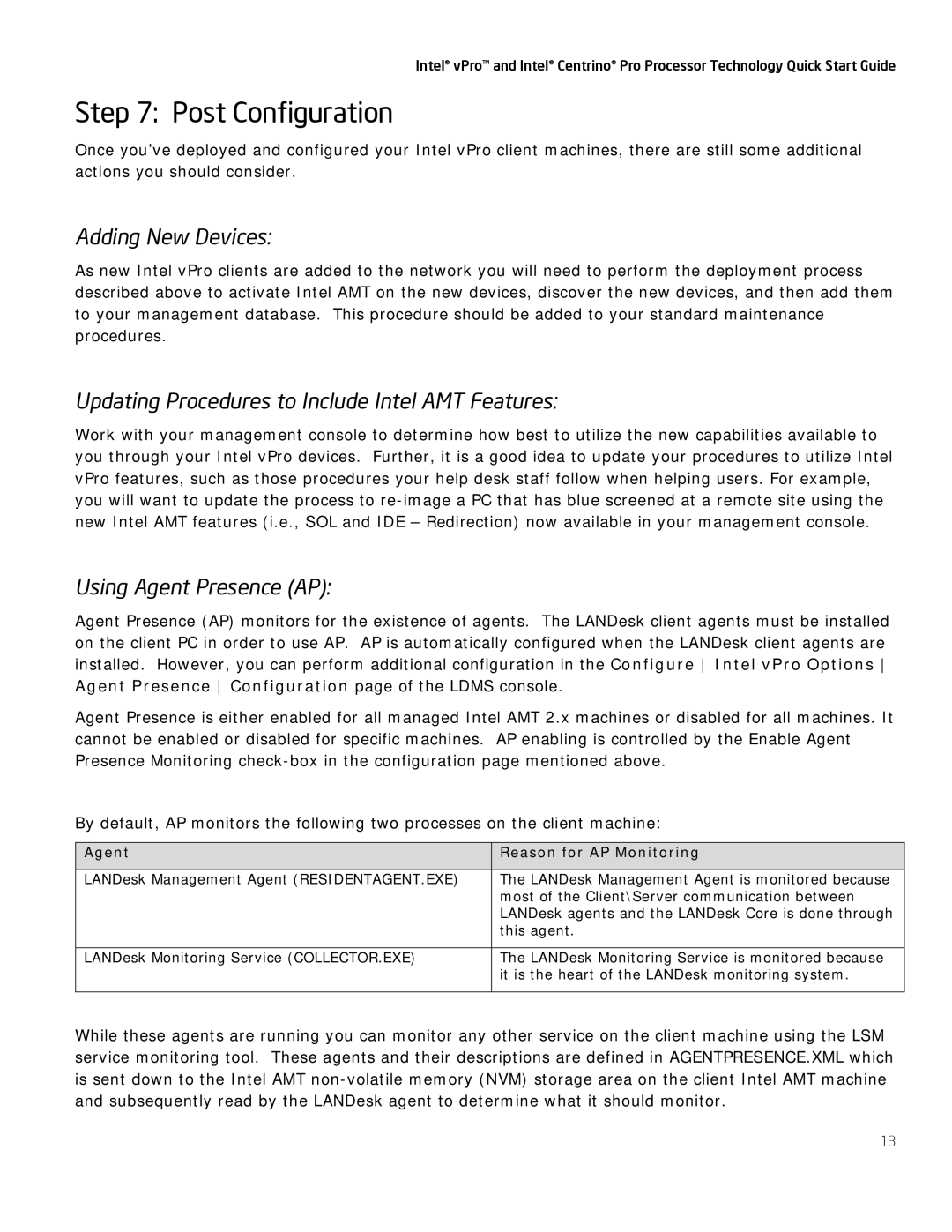 Intel vPro, Centrino Pro Post Configuration, Adding New Devices, Updating Procedures to Include Intel AMT Features 