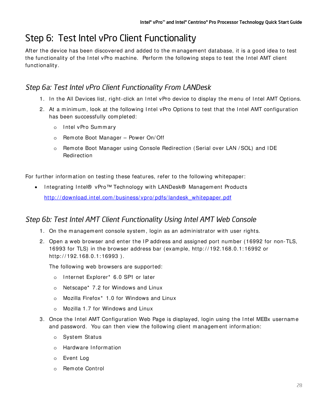 Intel Centrino Pro quick start Test Intel vPro Client Functionality From LANDesk 