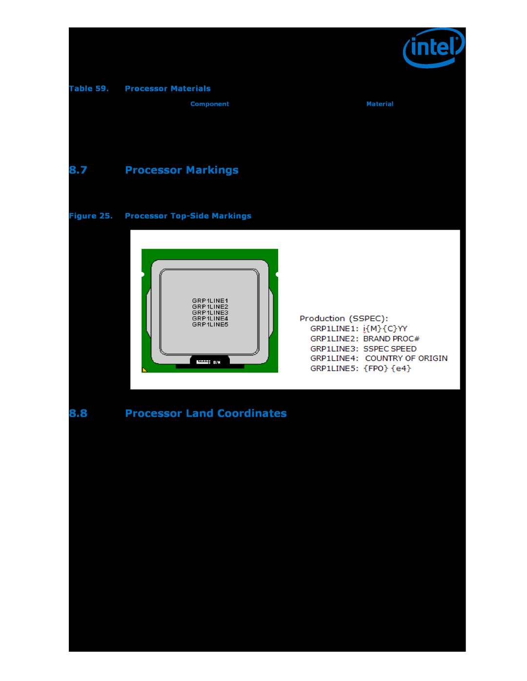 Intel CM8063701212200 Processor Markings, Processor Land Coordinates, Processor Materials, Processor Top-Side Markings 