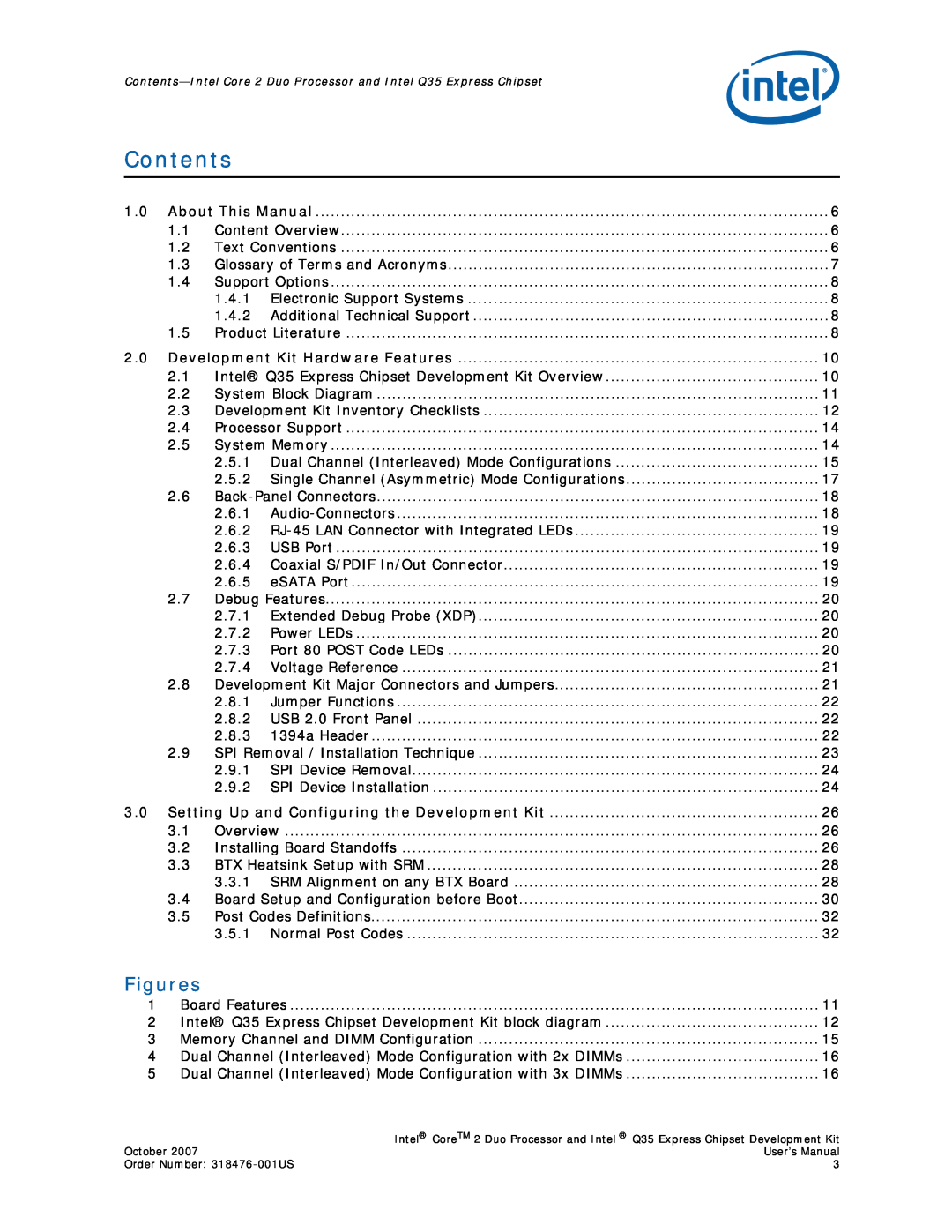 Intel Q35 Express, Core 2 Duo user manual Contents, Figures 