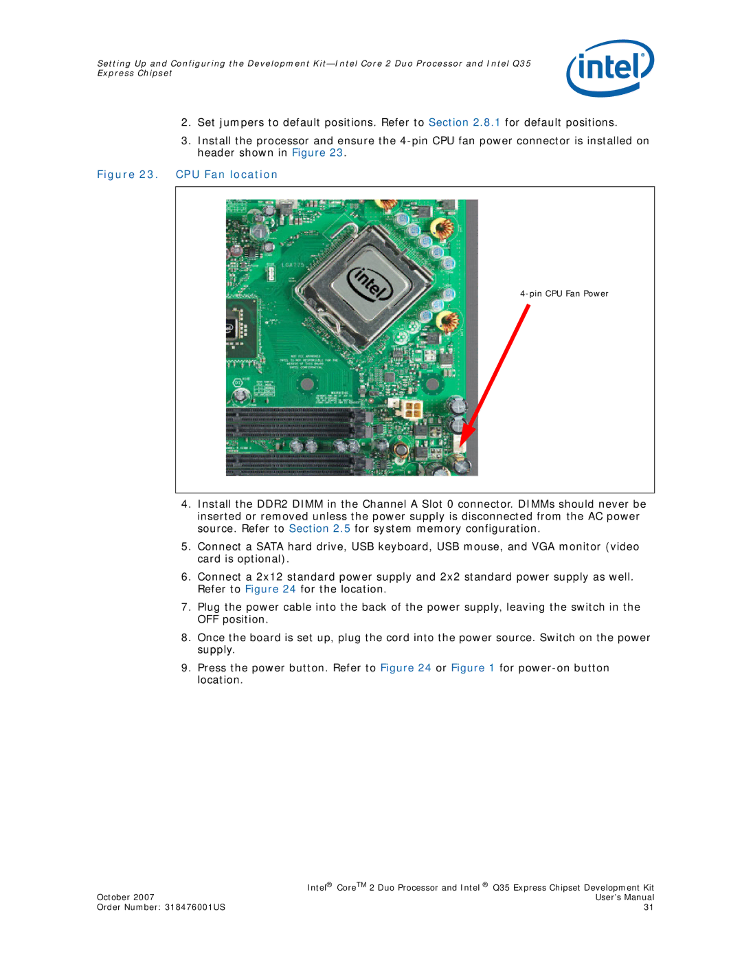 Intel Q35 Express, Core 2 Duo user manual CPU Fan location 