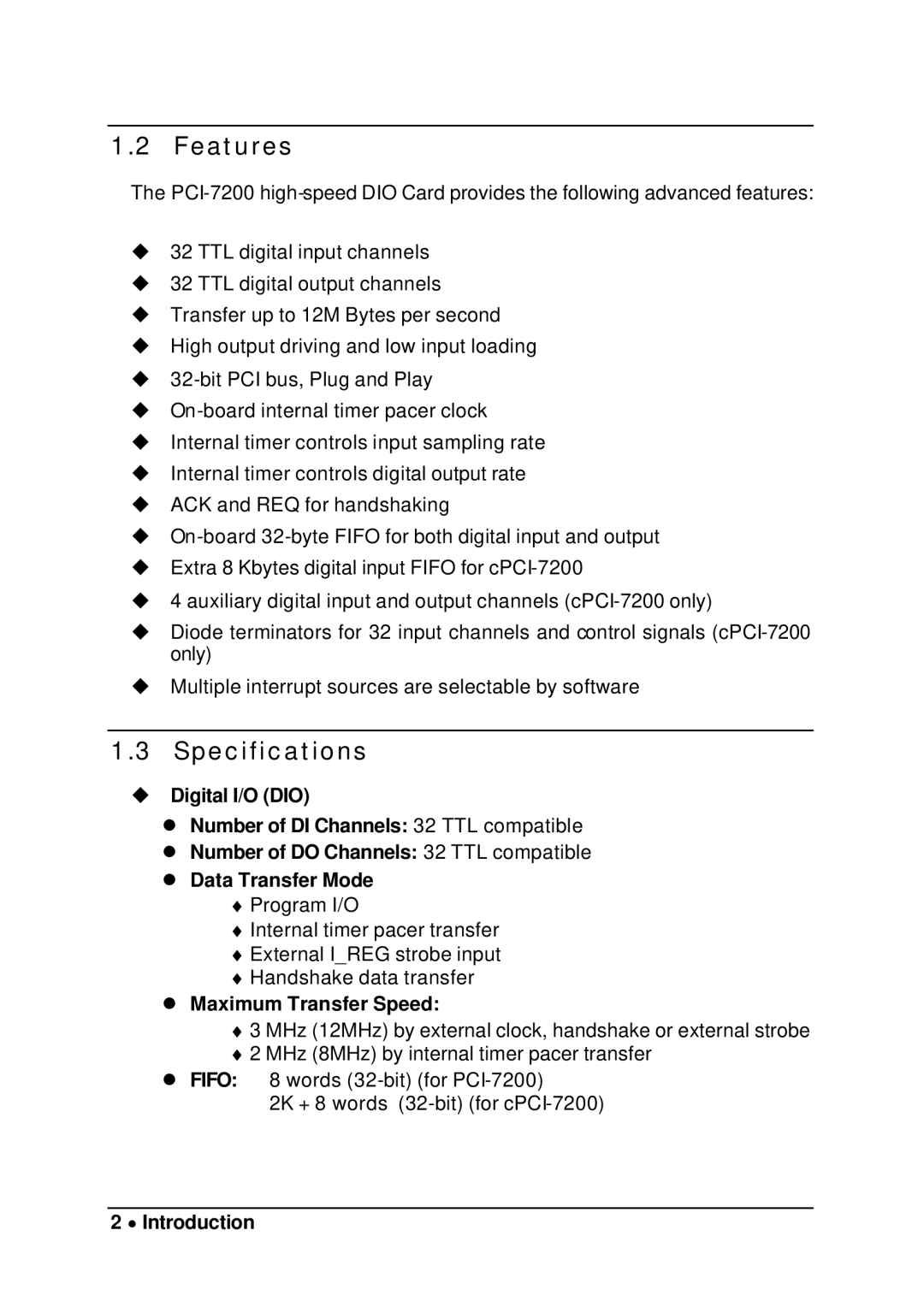 Intel cPCI-7200 manual Features, Specifications, Maximum Transfer Speed, ∙ Introduction 