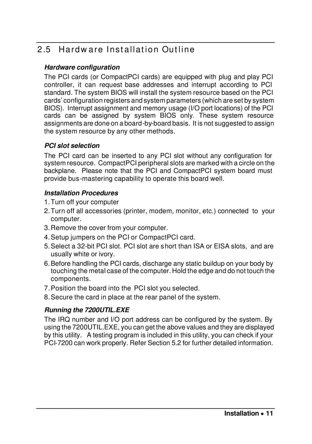 Intel cPCI-7200 manual Hardware Installation Outline, Hardware configuration 