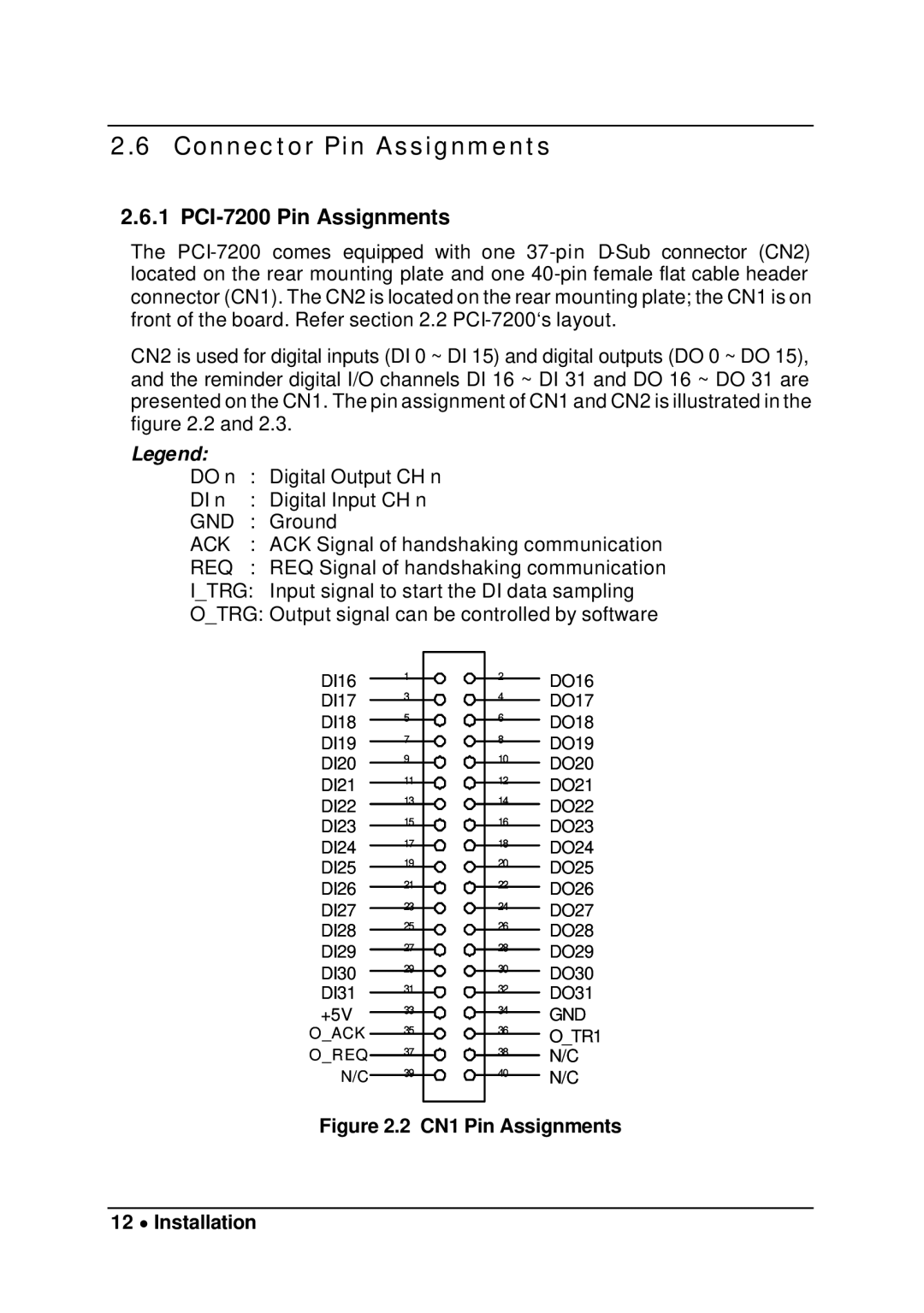 Intel cPCI-7200 manual Connector Pin Assignments, CN1 Pin Assignments 12 ∙ Installation 