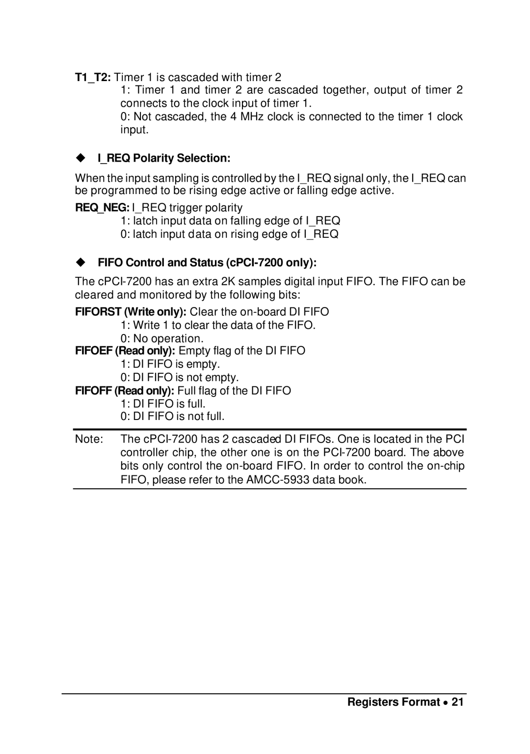 Intel manual Ireq Polarity Selection, Fifo Control and Status cPCI-7200 only 