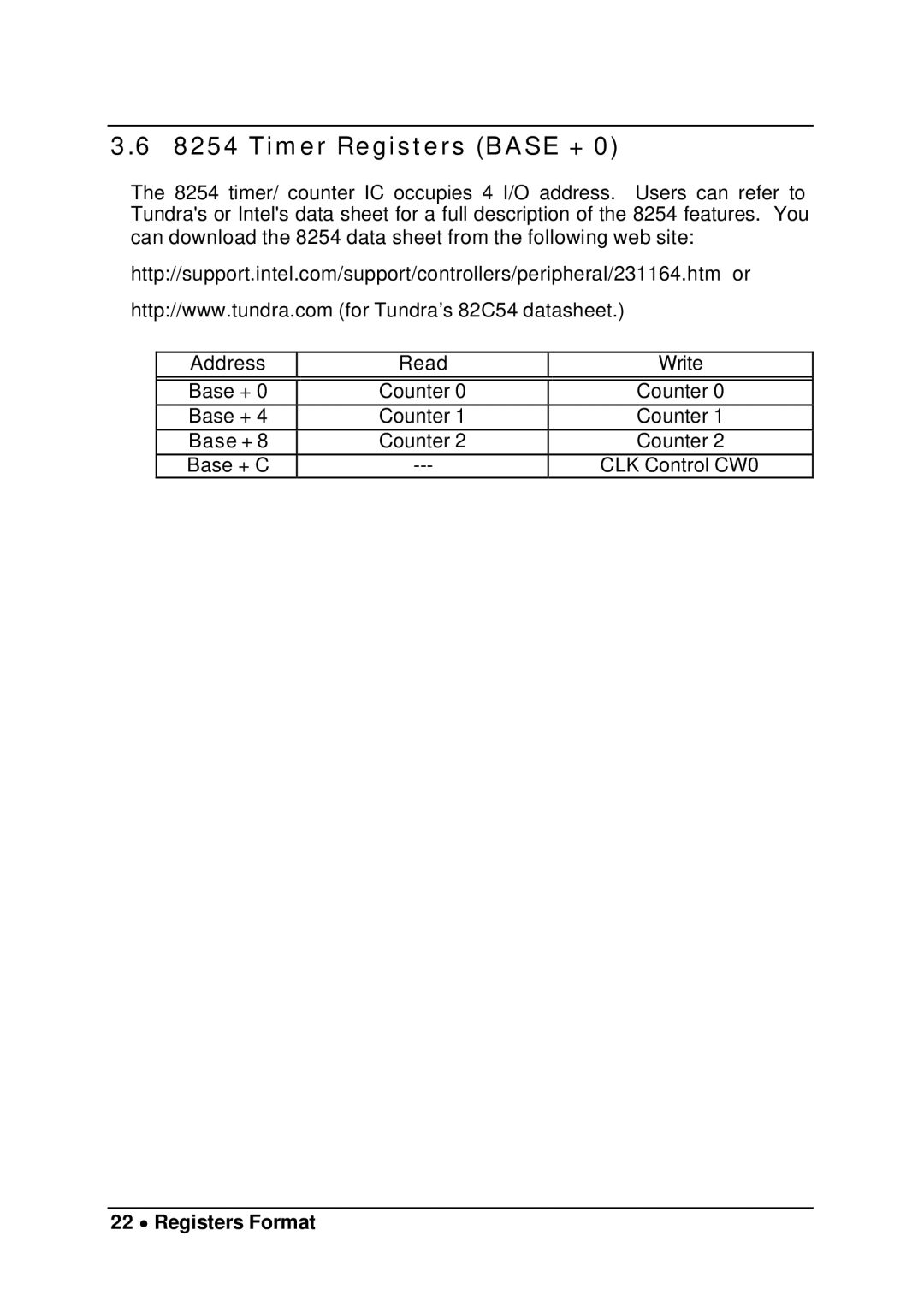 Intel cPCI-7200 manual Timer Registers Base +, 22 ∙ Registers Format 