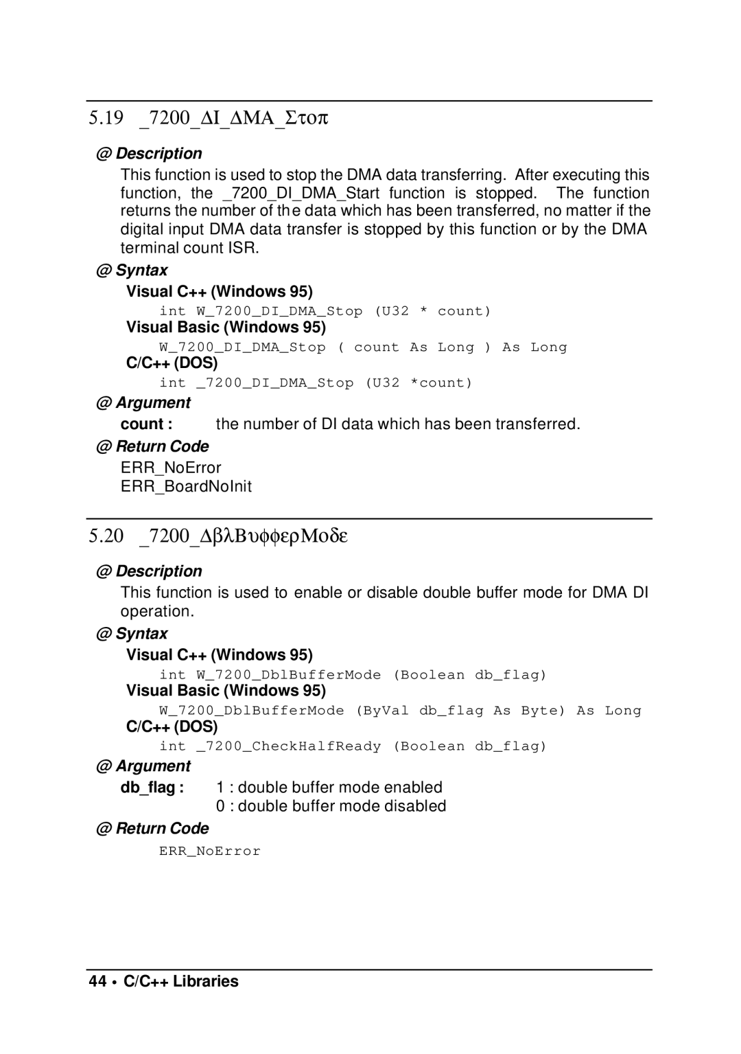 Intel cPCI-7200 manual 19 7200DIDMAStop, 20 7200DblBufferMode, 44 ∙ C/C++ Libraries 