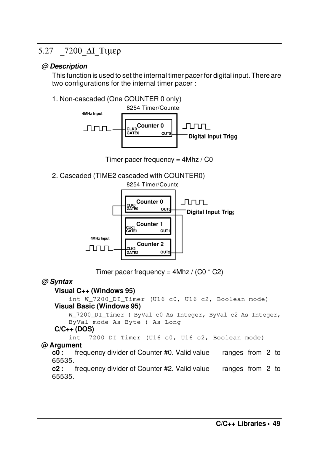 Intel cPCI-7200 manual 27 7200DITimer, @ Argument 