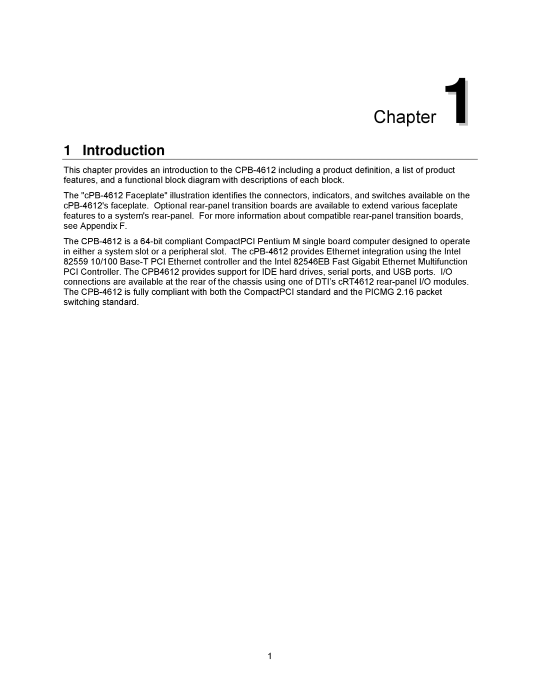 Intel cpci borard with a intel pentuim M, cpb4612 manual Chapter, Introduction 