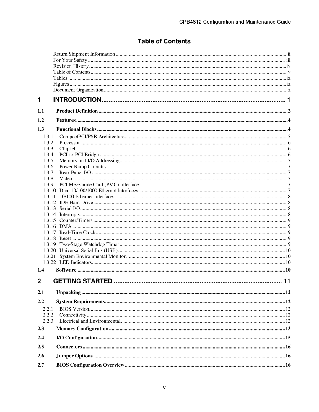 Intel cpci borard with a intel pentuim M, cpb4612 manual Table of Contents, Introduction 