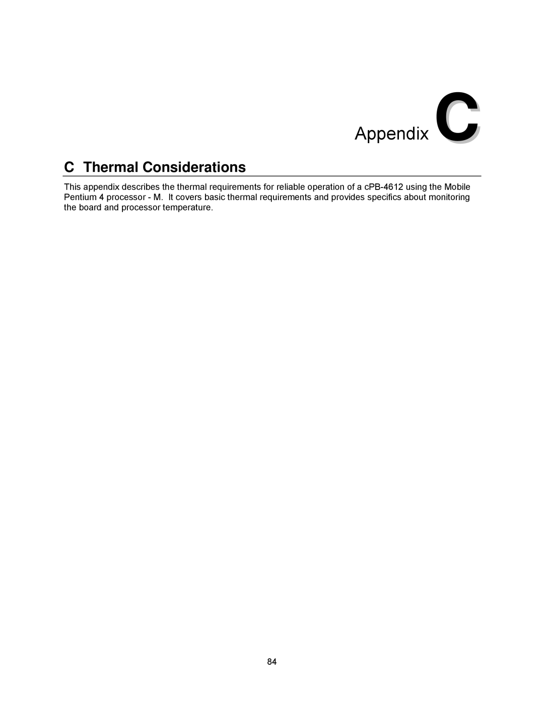 Intel cpb4612, cpci borard with a intel pentuim M manual Appendix C, Thermal Considerations 